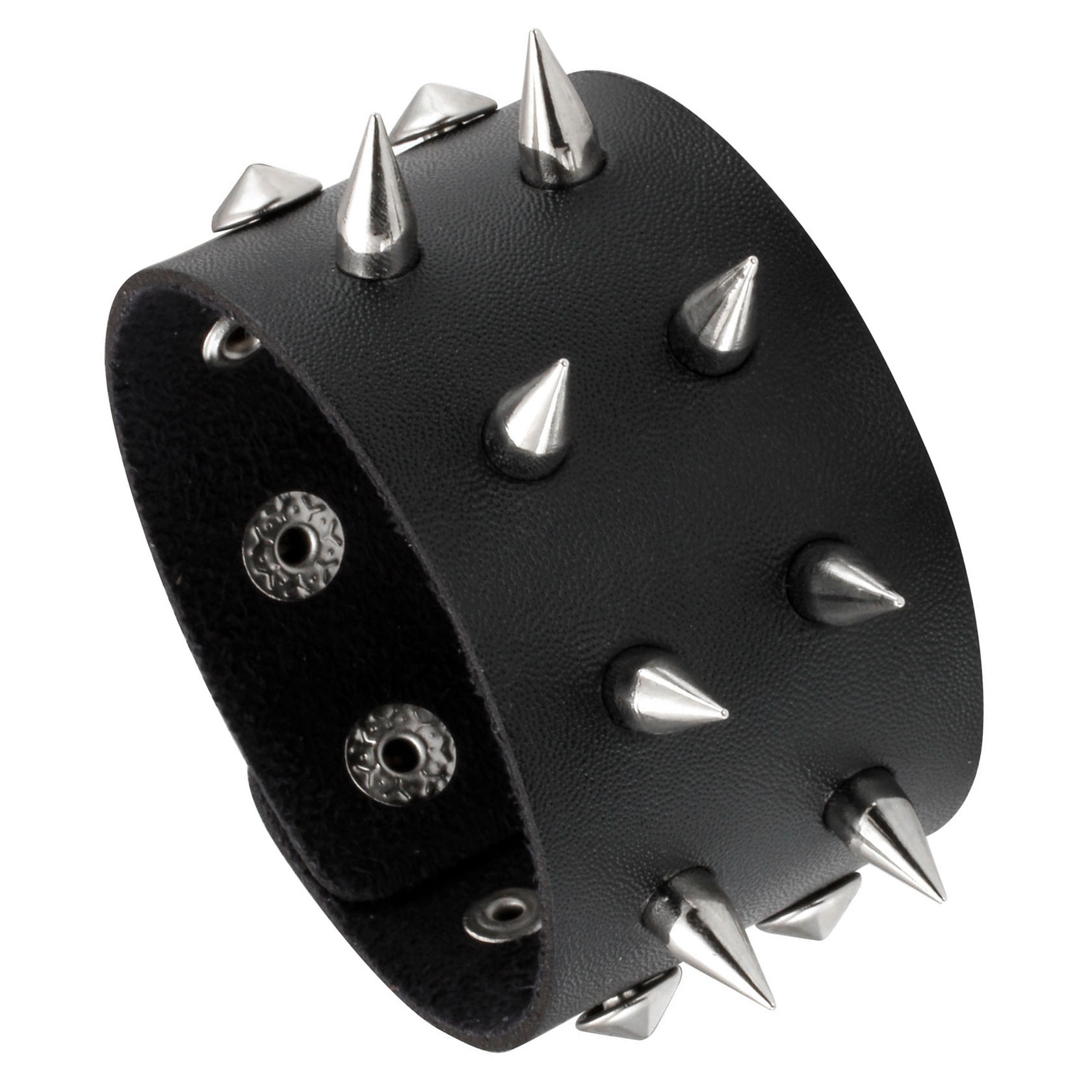 Black metal bracelet gothic punk spike studded rock biker wide strap faux leather wristband