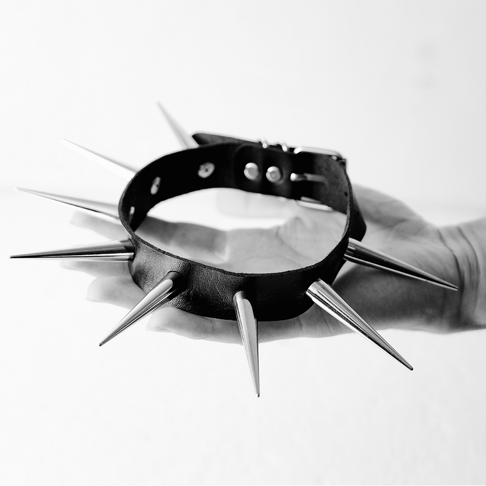 Unisex faux leather punk rock collar gothic spikes rivets choker necklace