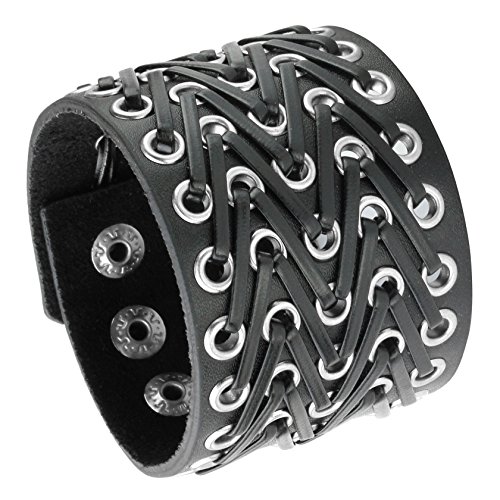 Goth style grommet bracelet faux leather biker wide woven buckle cuff wristband