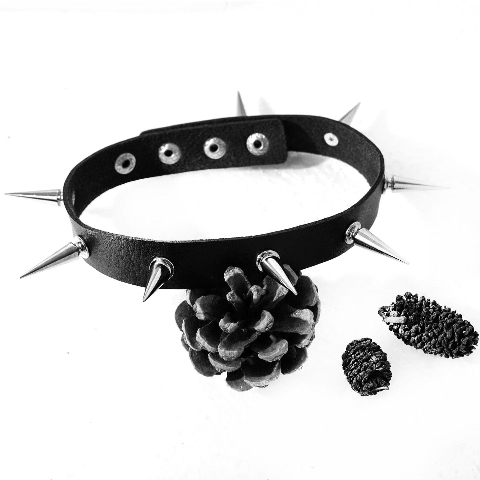 Unisex faux leather punk rock collar gothic spikes rivets choker necklace