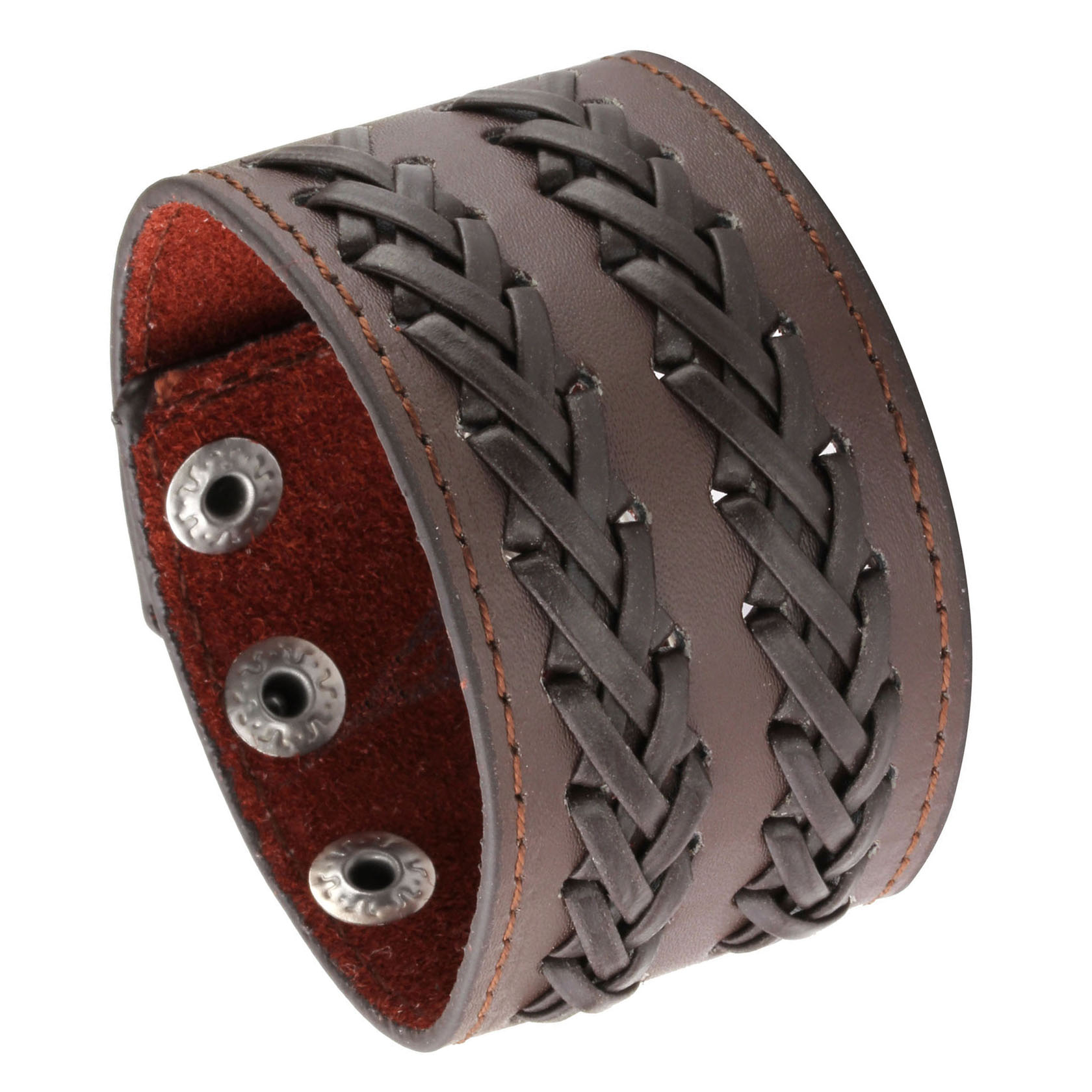 Goth style bracelet faux leather biker wide woven buckle cuff wristband