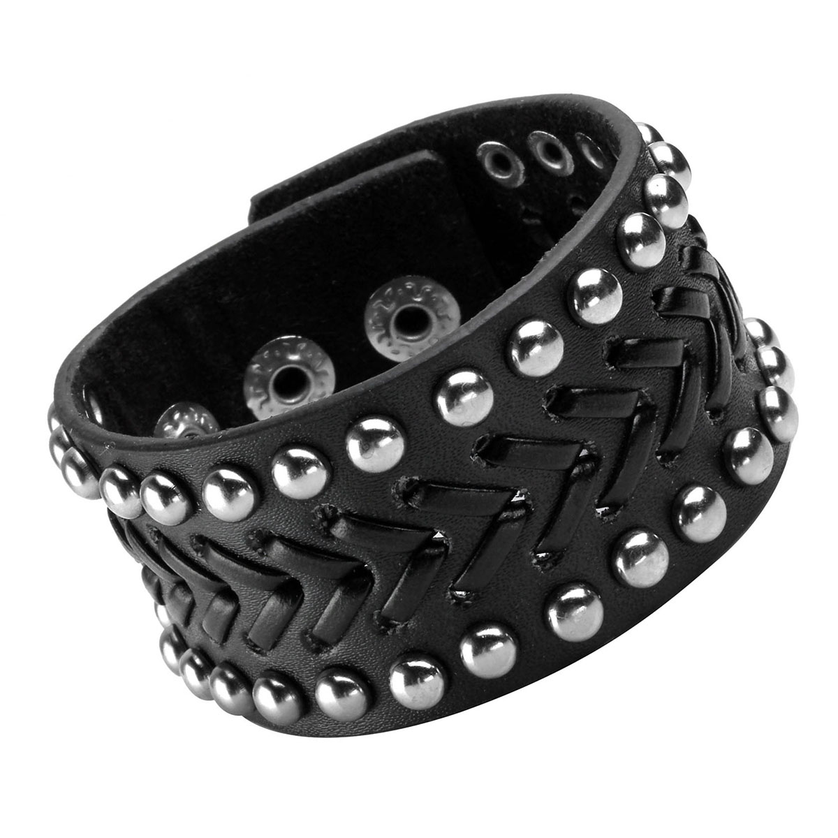 Faux leather round stud wide woven bracelet