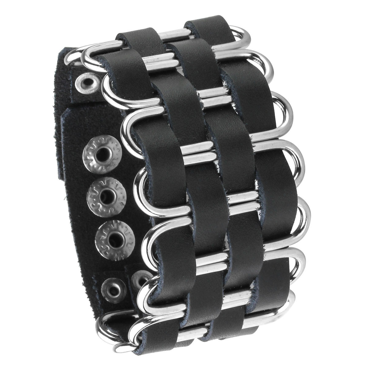 Goth style alloy bracelet faux leather biker wide woven buckle cuff wristband