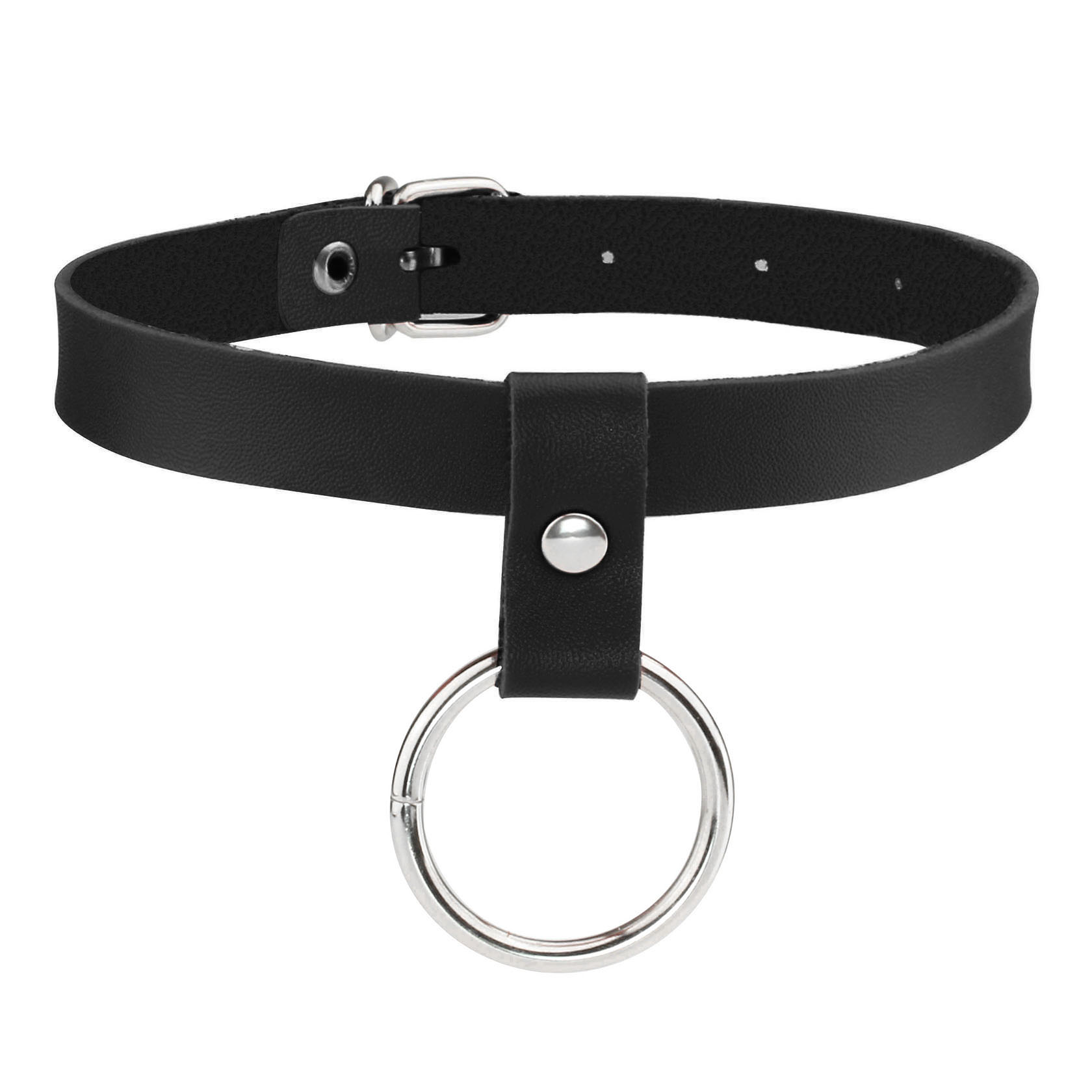 Cool punk faux leather collar O-ring choker necklace