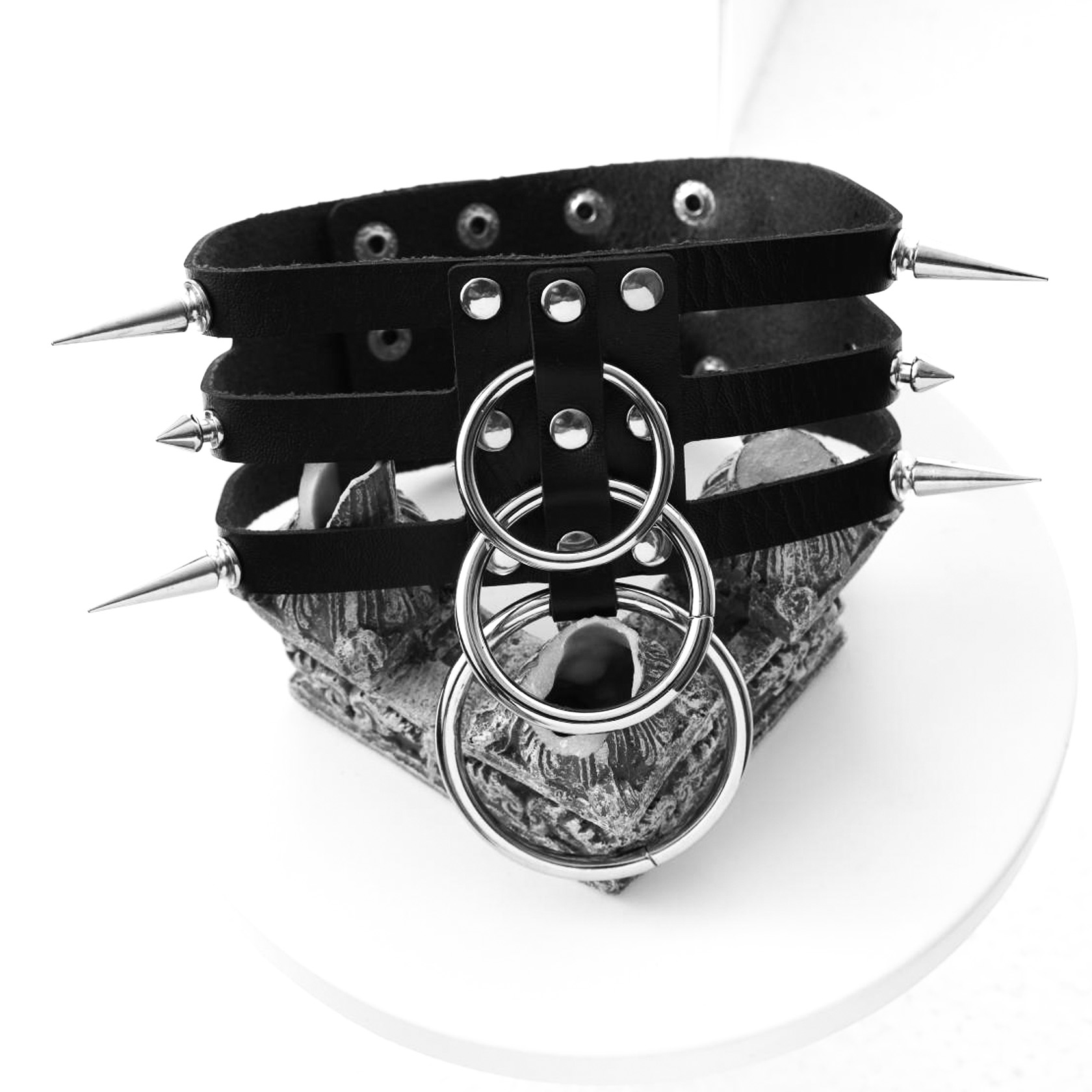 Punk gothic faux leather collar spiked reivets choker necklace 