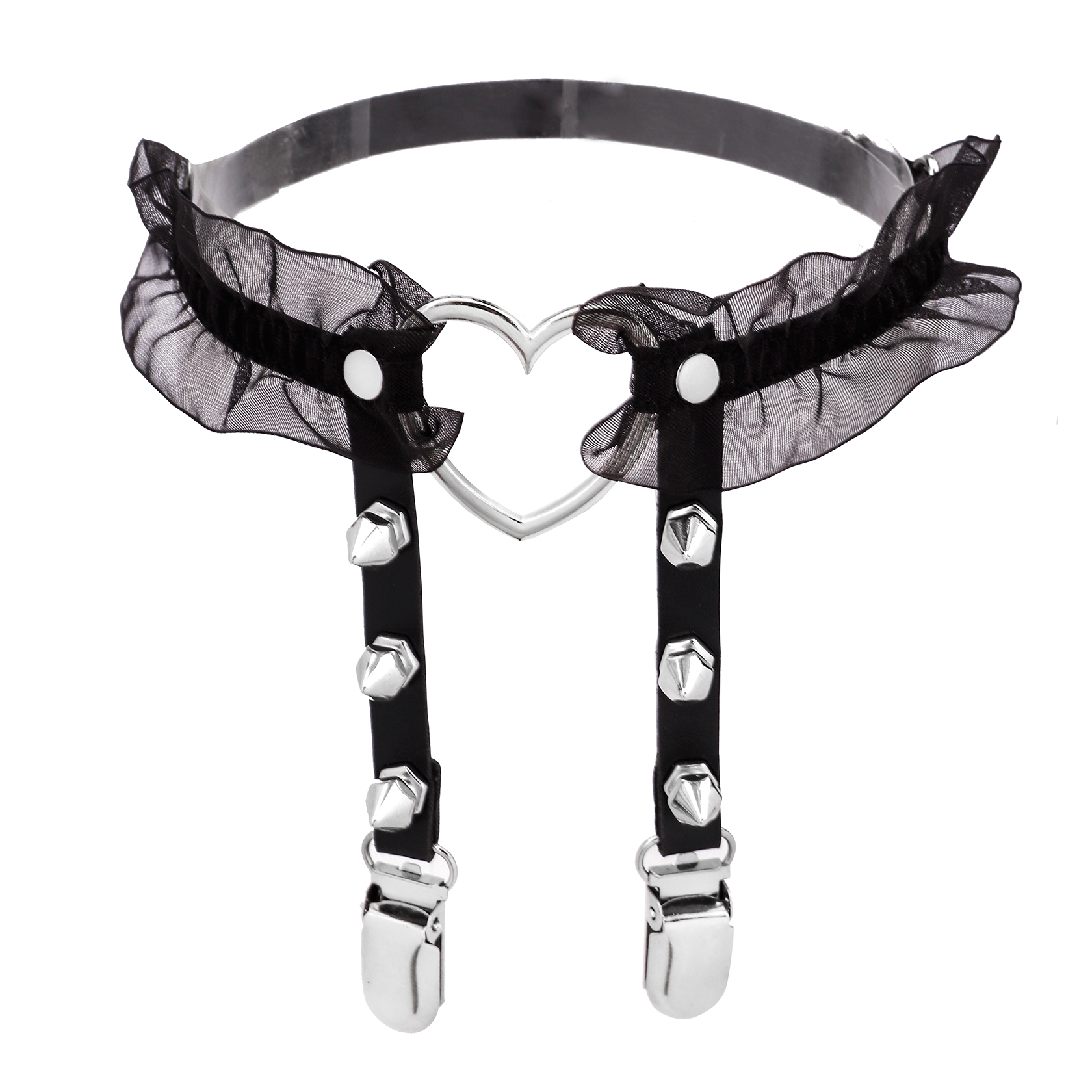 Gothic studded heart lace garters leg ring elastic punk harness garter belt adjustable suspende