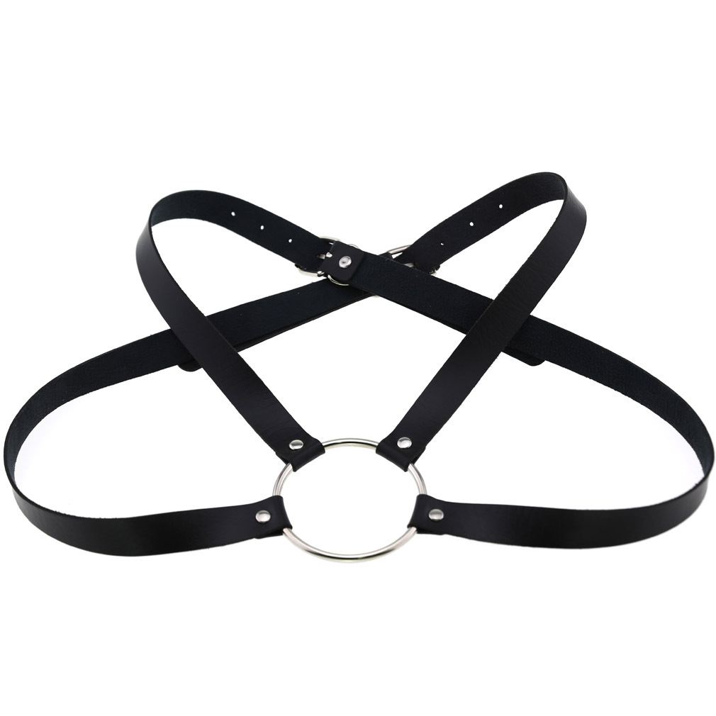 Unisex punk gothic faux leather chest harness O-ring adjustable body shoulder belt for music festival cospaly nightclub