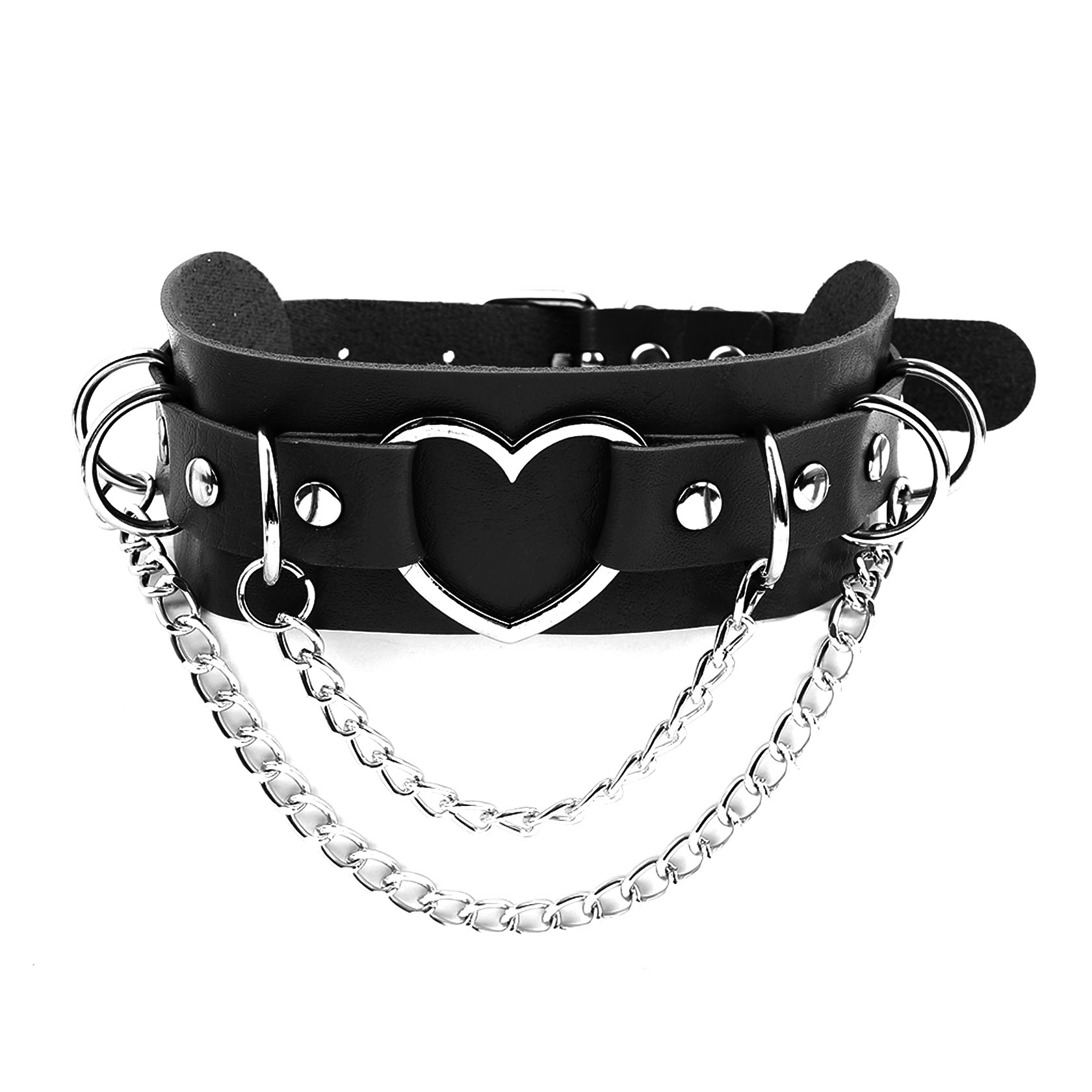 Gothic punk heart ring cuban chain adjustable neckband collar choker