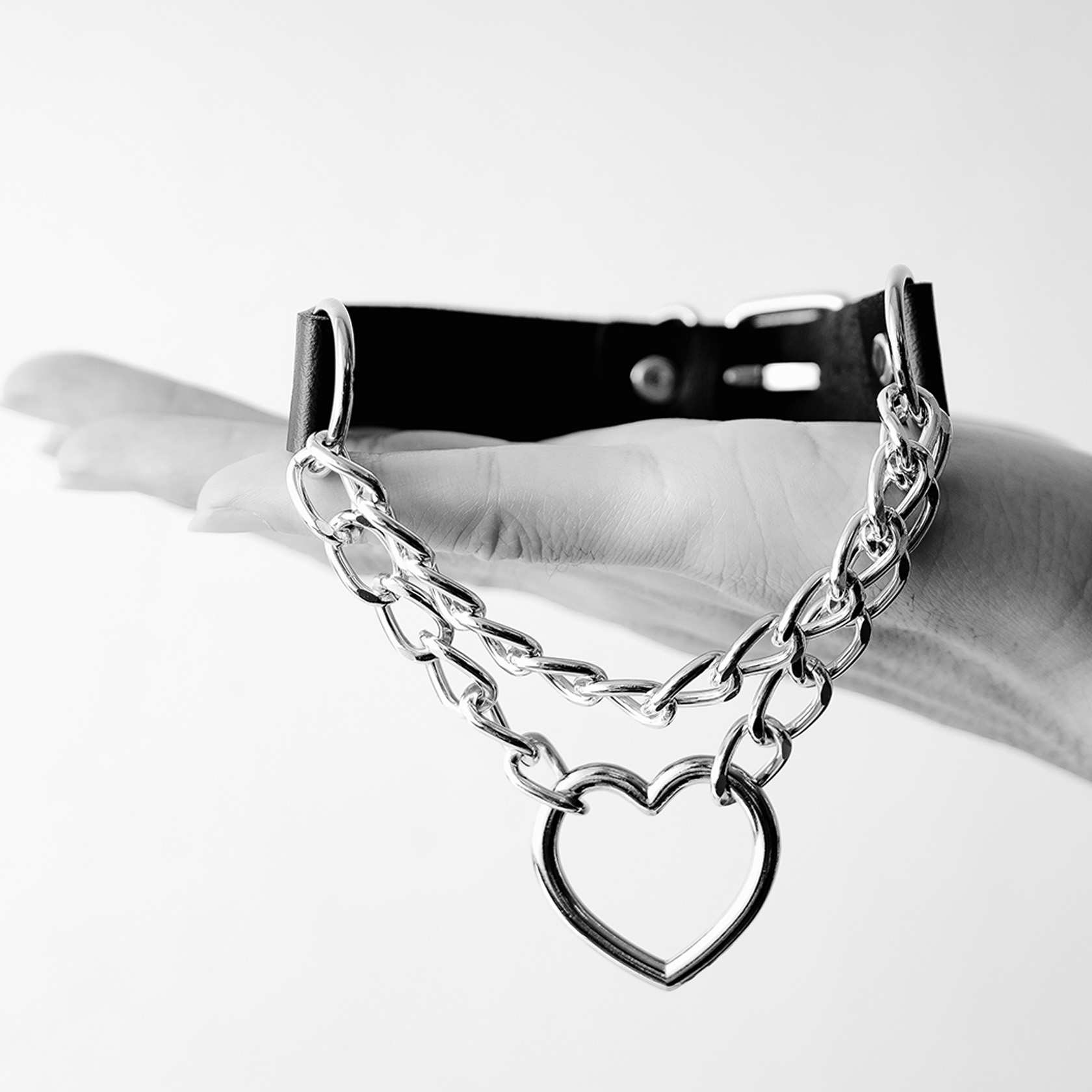 Gothic punk heart ring cuban chain adjustable neckband collar choker