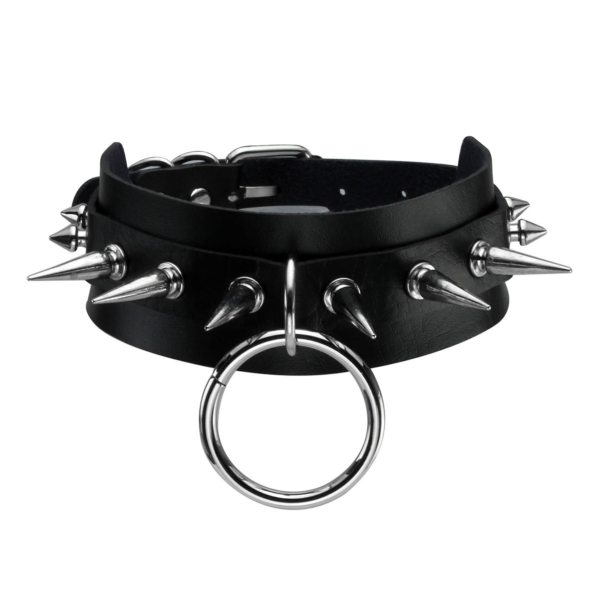 Punk gothic faux leather collar spiked reivets choker necklace with chains