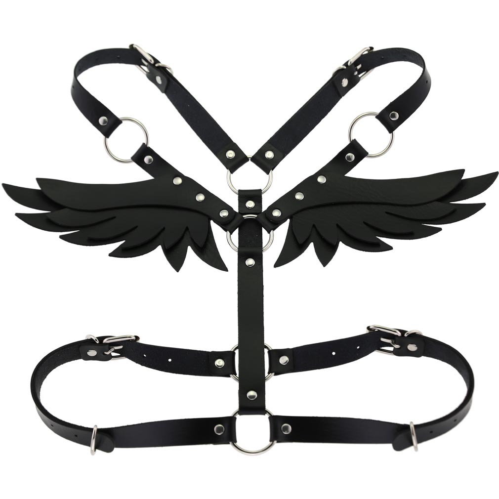 Punk faux leather chest harness strap angel wings girdle waist belt for women and girls