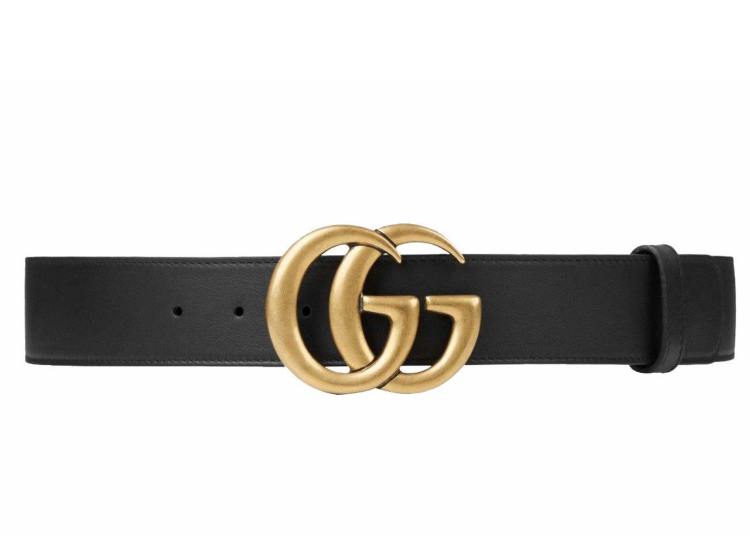 BLACK LEATHER BELT GOLD BUCKLE