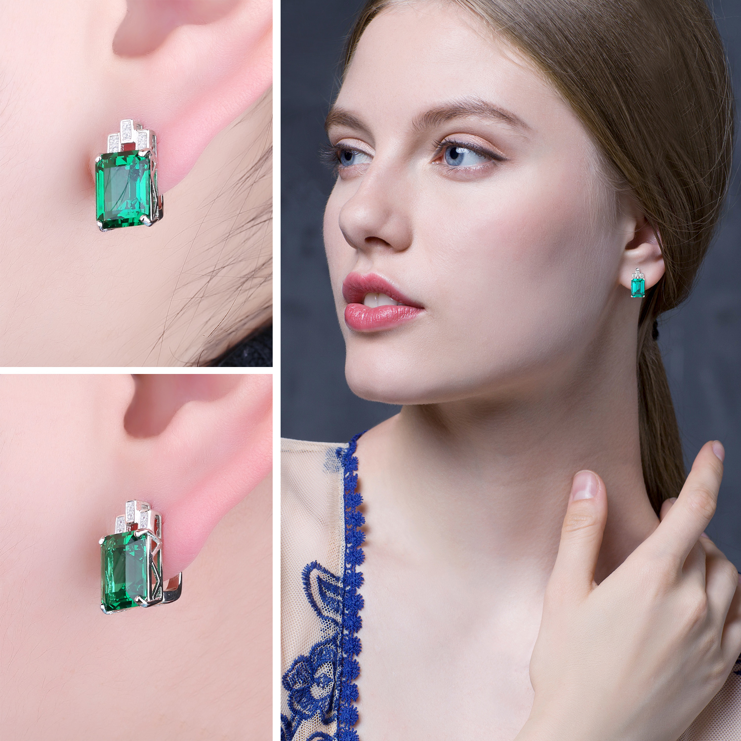 JewelryPalace 7.6ct Emerald Cut Nano Russian Simulated Emerald Clip On Earrings 925 Sterling Silver