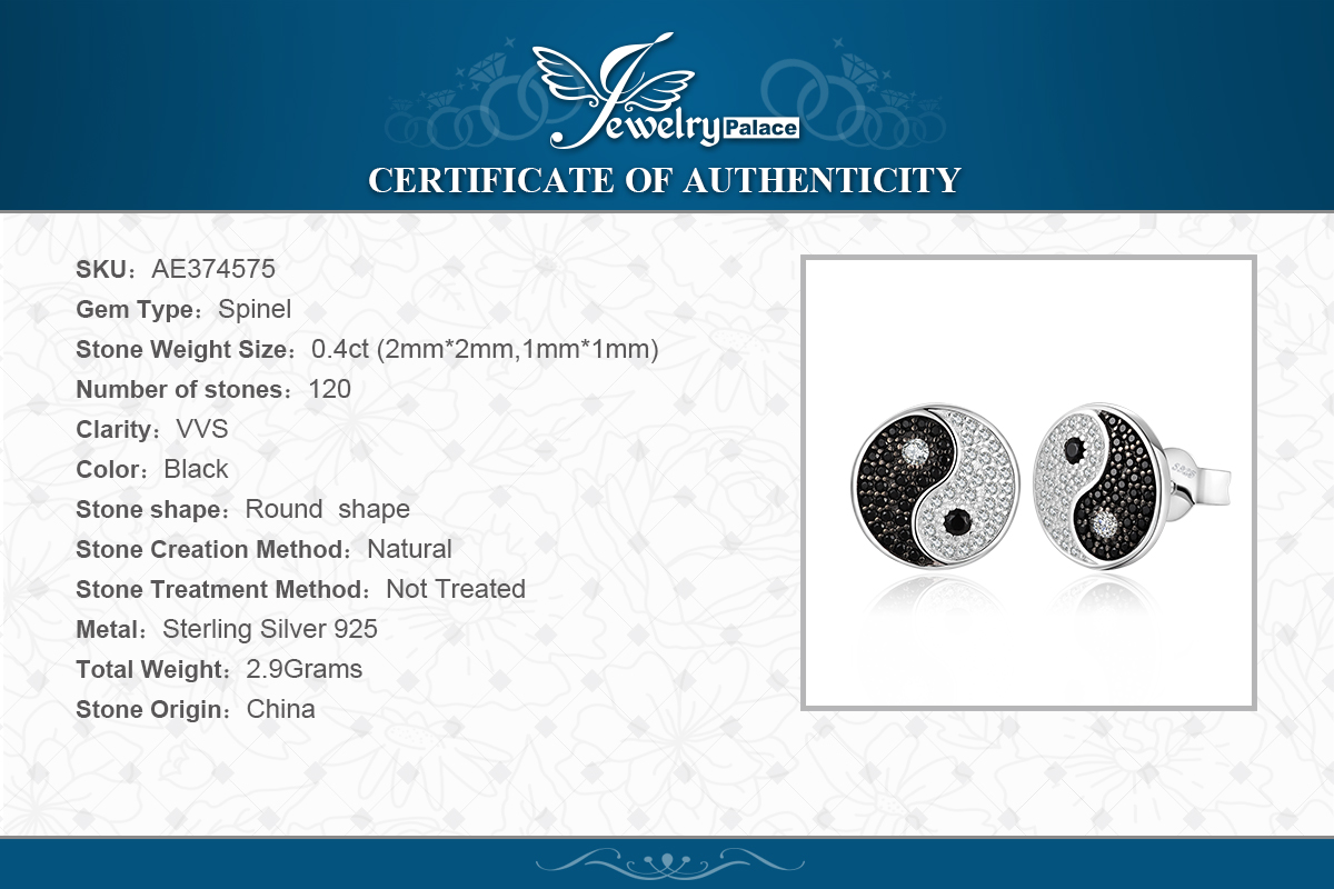 Taiji Earrings Spinel Gem Cubic Zirconia Earrings Stud Sterling Silver JewelryPalace