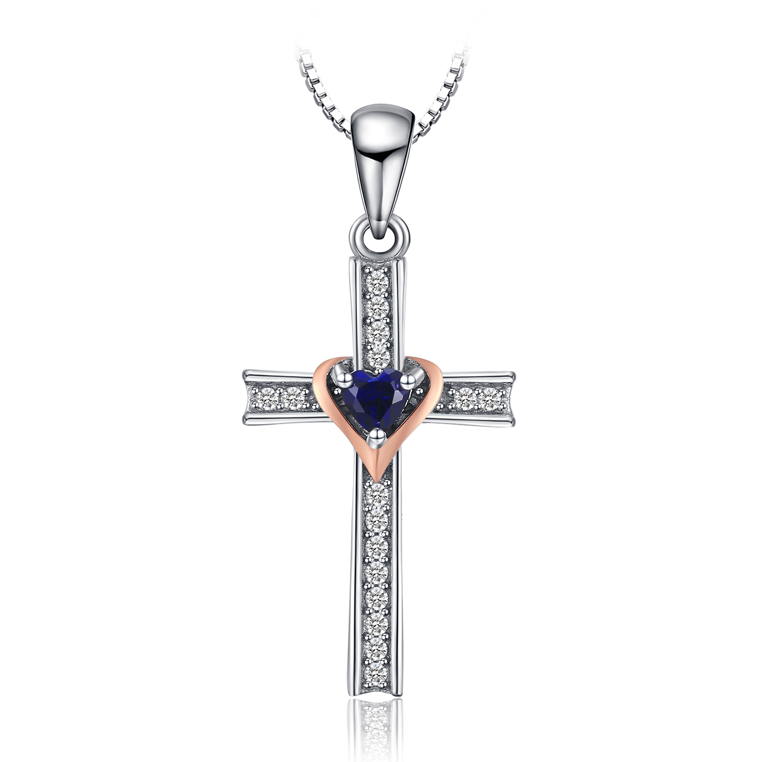Created Blue Sapphire Pave Cubic Zirconia Pendant Necklace 925 Sterling Silver JewelryPalace