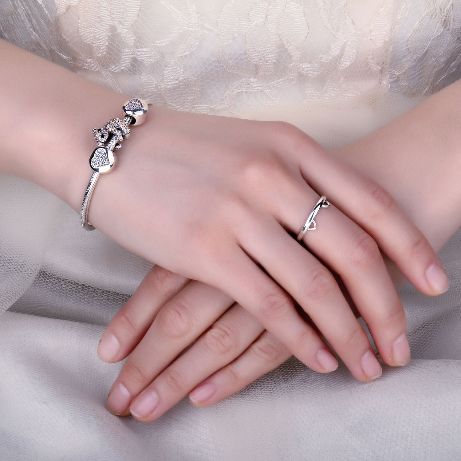  Paws and Ears Cat open Cuff Ring Sterling Silver JewelryPalace