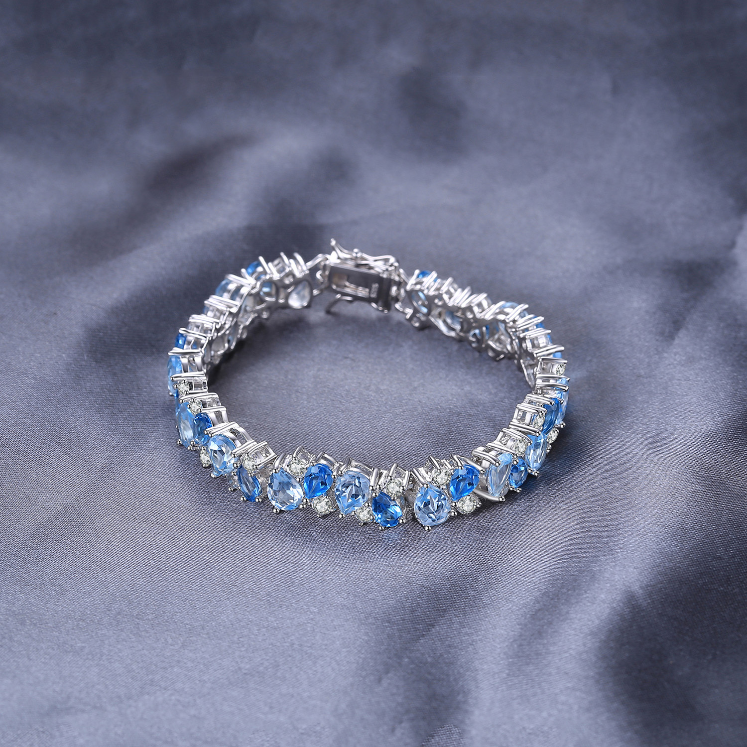 Luxury 23ct Multi Swiss London Blue Topaz Link Tennis Bracelet 925 Sterling Silver JewelryPalace