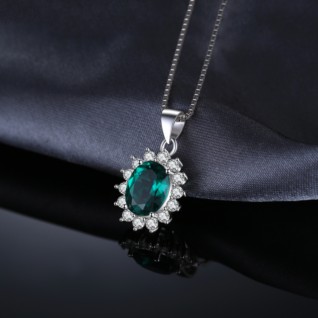 Princess Diana|Nano Russian Simulated|Emerald|Pendant Necklace|Jewelry