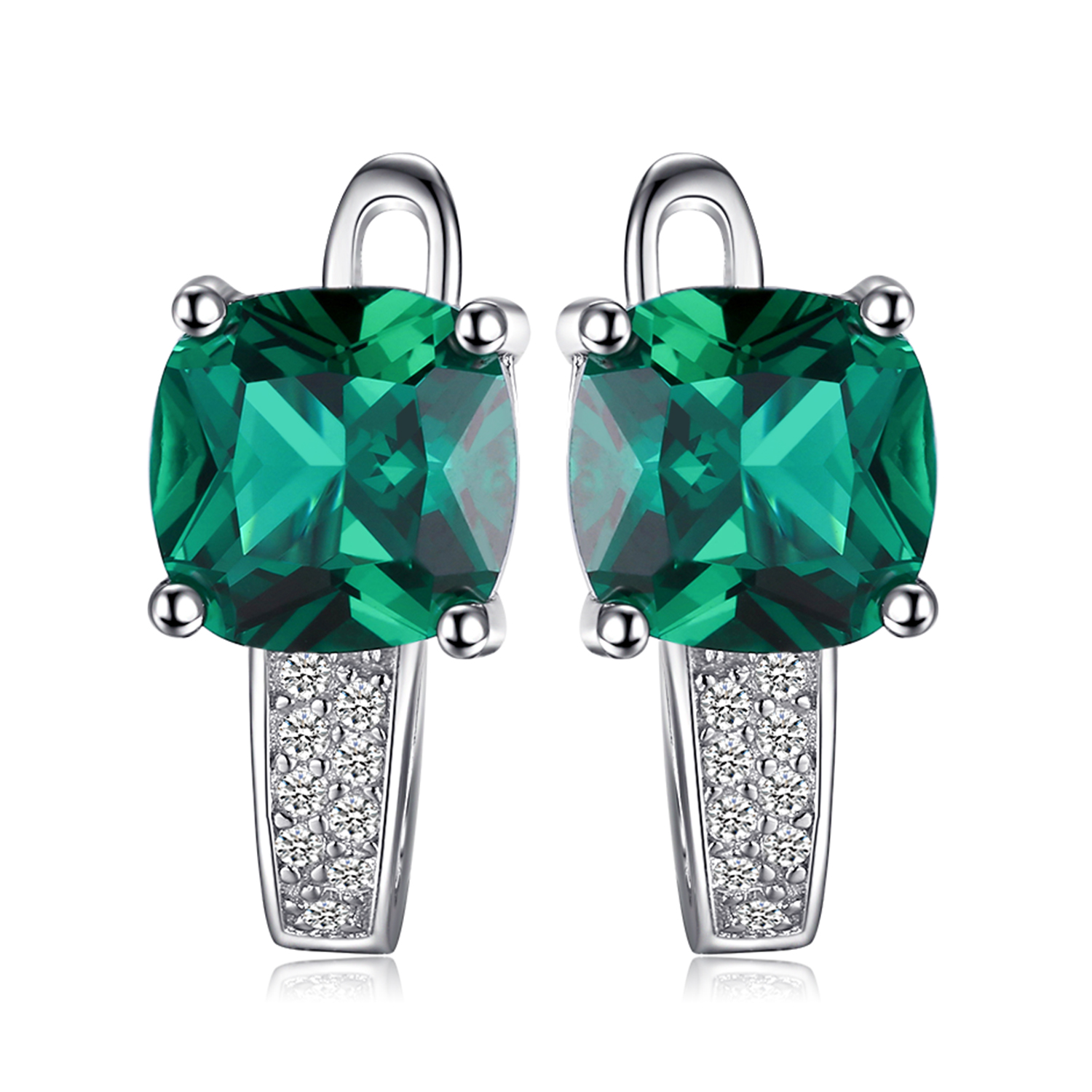 JewelryPalace Cushion Cut 3.1ct Nano Russian Simulated Emerald Clip On Hoop Earrings 925 Sterling Silver