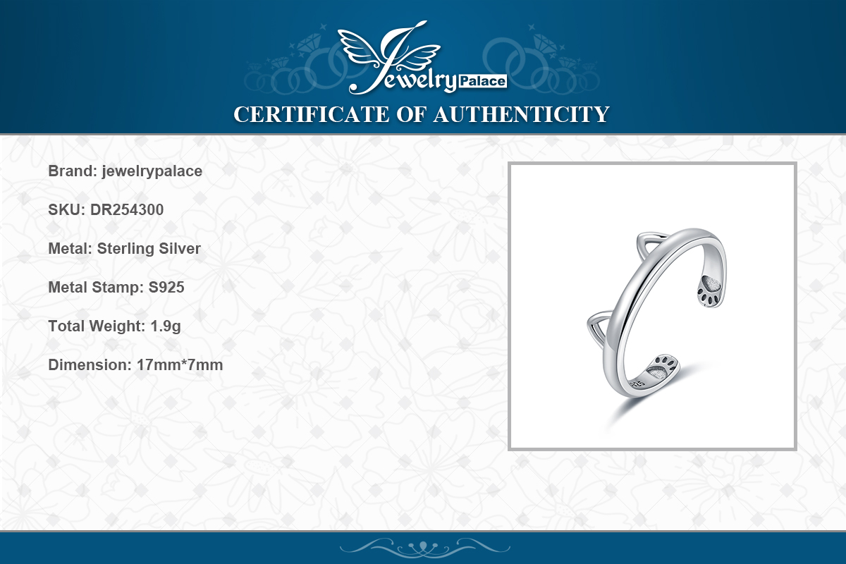  Paws and Ears Cat open Cuff Ring Sterling Silver JewelryPalace