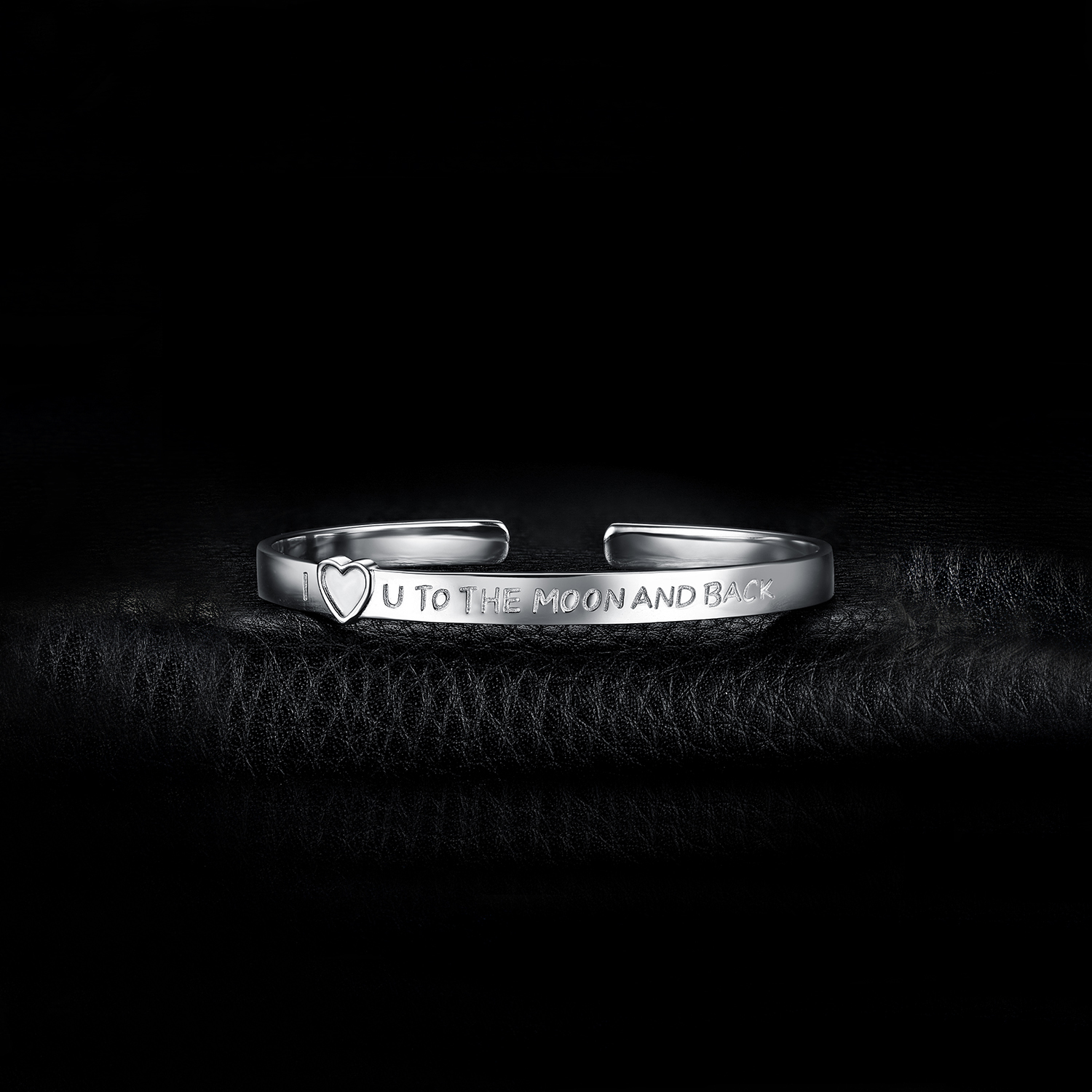  I Love You To The Moon And Back Cuff Bangle Bracelet Sterling Silver JewelryPalace