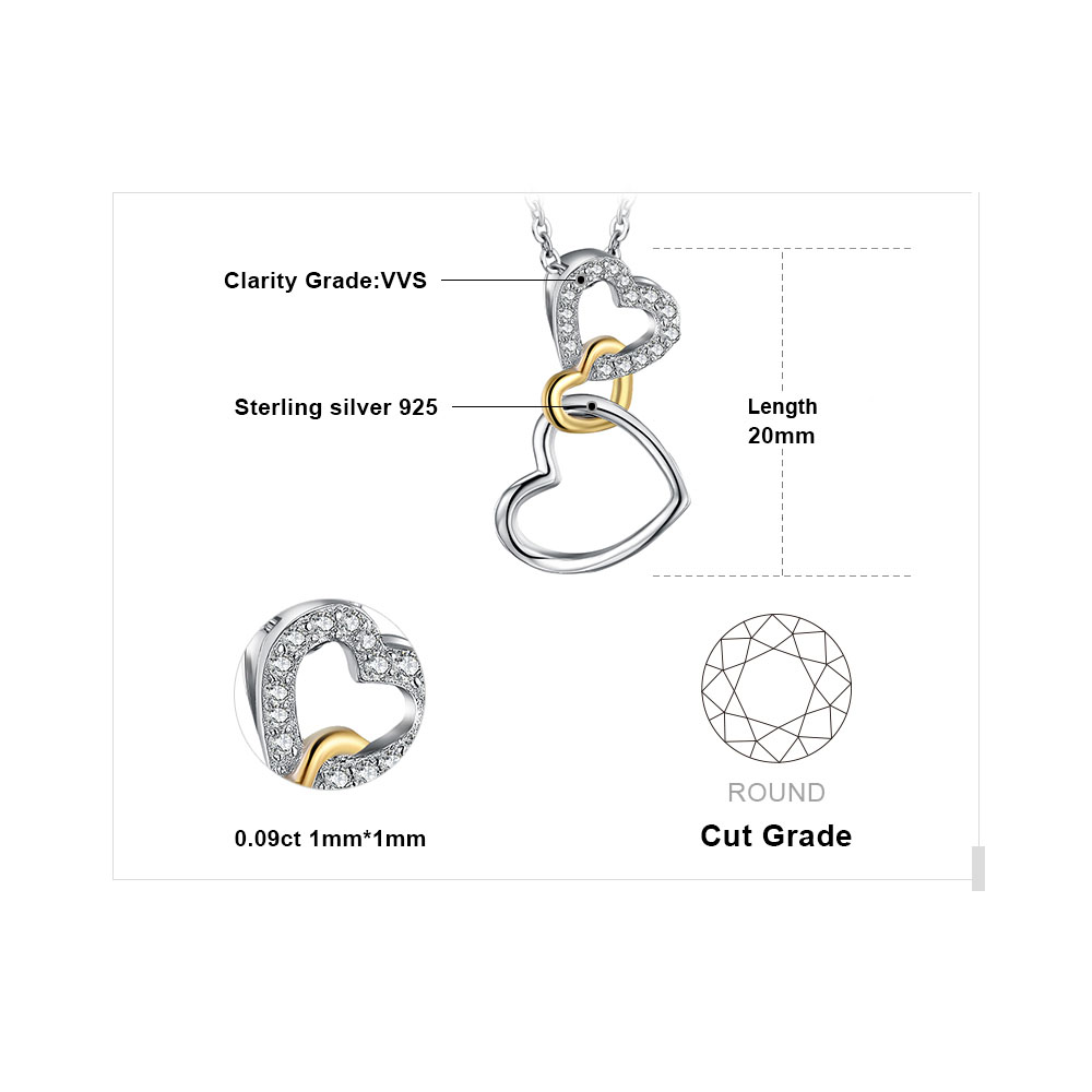 Infinity Love Triple Intertwined Heart CZ Pave Cubic Zirconia Pendant Necklace Sterling Silver JewelryPalace