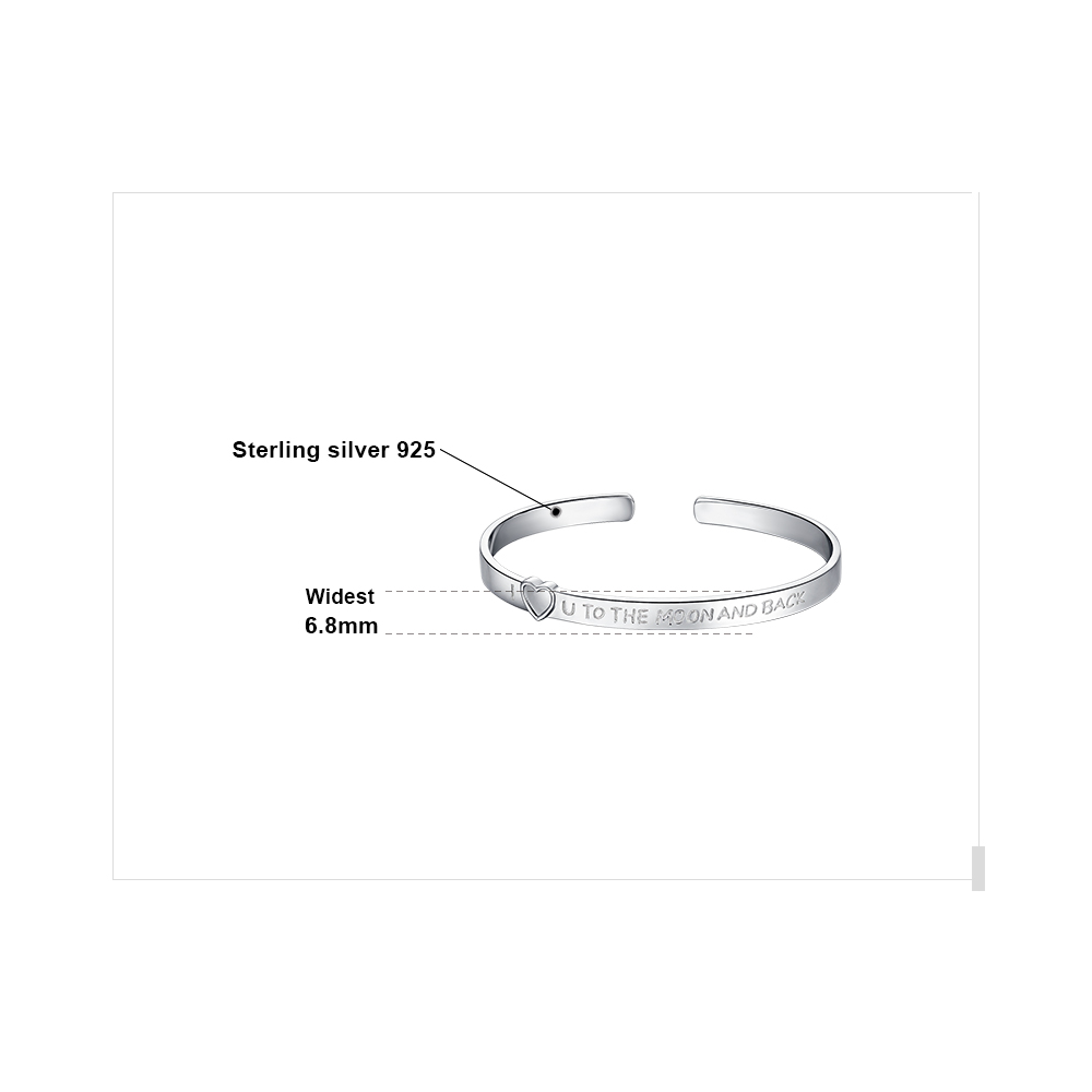  I Love You To The Moon And Back Cuff Bangle Bracelet Sterling Silver JewelryPalace