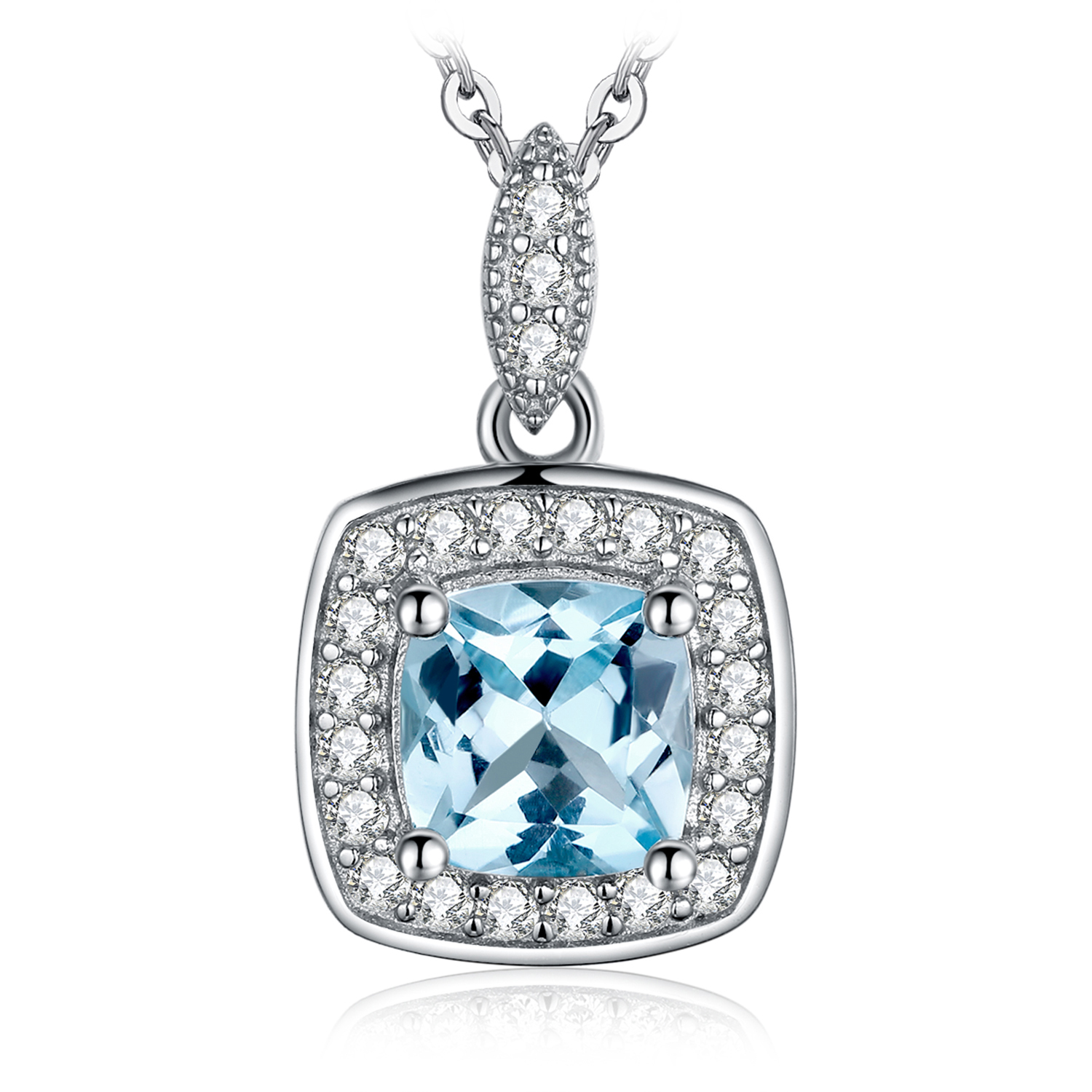 1.2ct Cushion Cut Genuine Topaz CZ Pendant Necklace Sterling Silver JewelryPalace