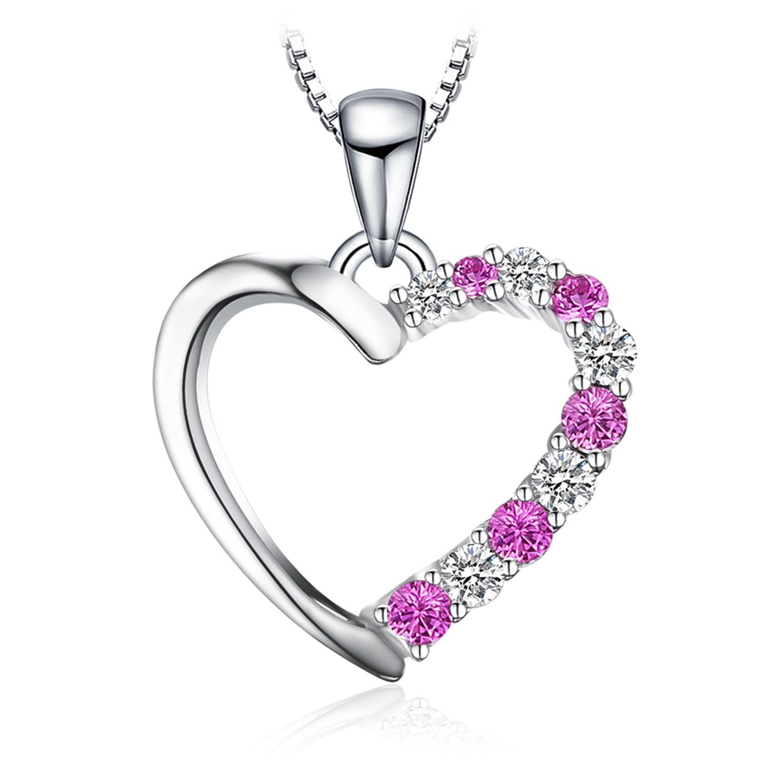 Created Pink Sapphire Cubic Zirconia Necklace Chain Sterling Silver JewelryPalace
