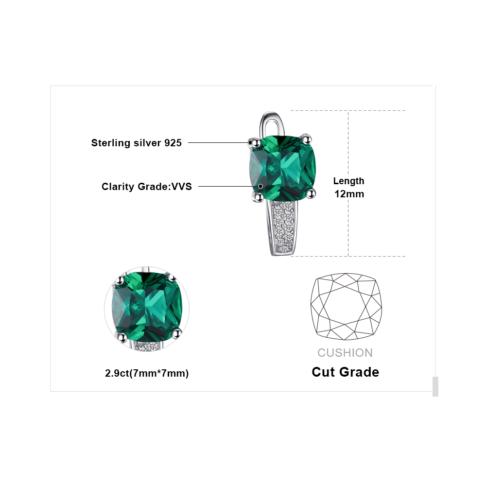 JewelryPalace Cushion Cut 3.1ct Nano Russian Simulated Emerald Clip On Hoop Earrings 925 Sterling Silver
