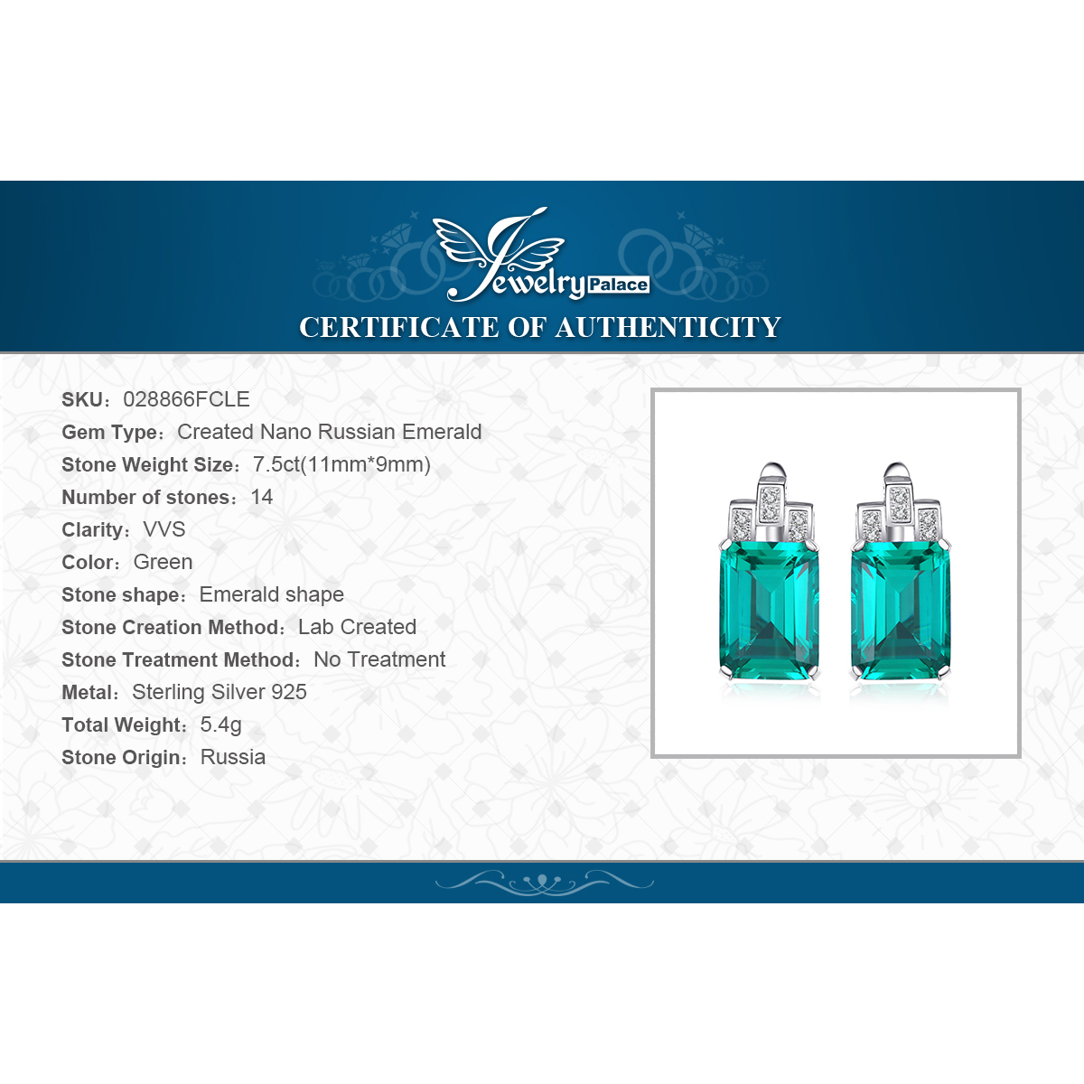 JewelryPalace 7.6ct Emerald Cut Nano Russian Simulated Emerald Clip On Earrings 925 Sterling Silver