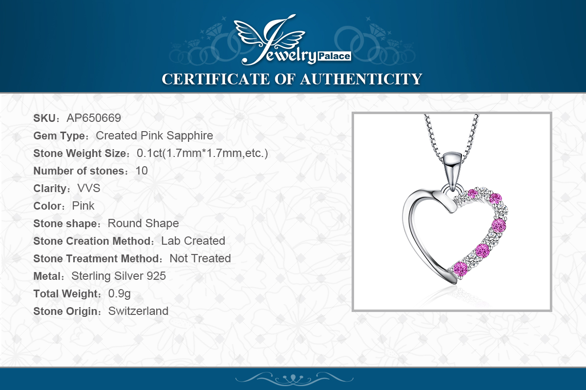 Created Pink Sapphire Cubic Zirconia Necklace Chain Sterling Silver JewelryPalace