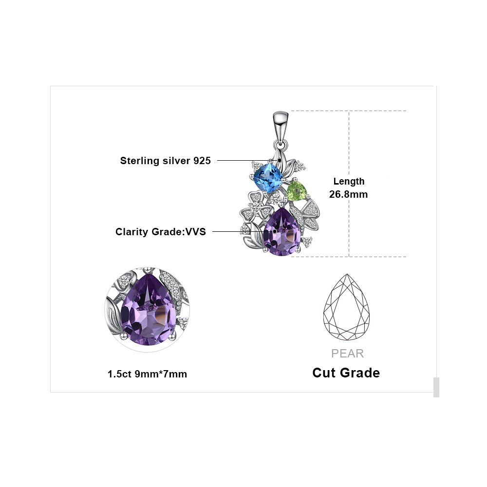 Amethyst Topaz Peridot  Cubic Zirconia Chain Necklace Sterling Silver JewelryPalace