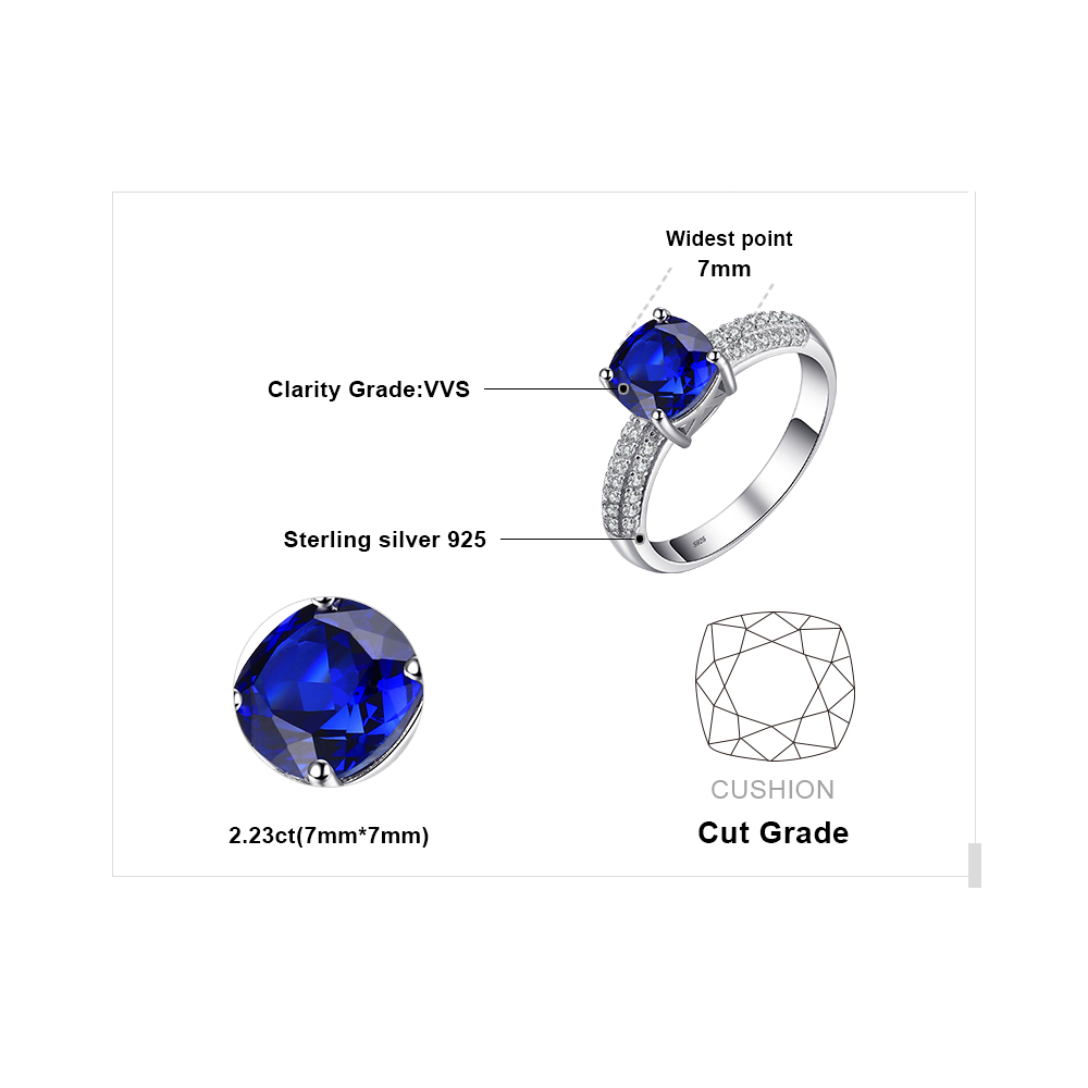 JewelryPalace Cushion 2.6ct Created Blue Sapphire Solitaire Engagement Ring 925 Sterling Silver