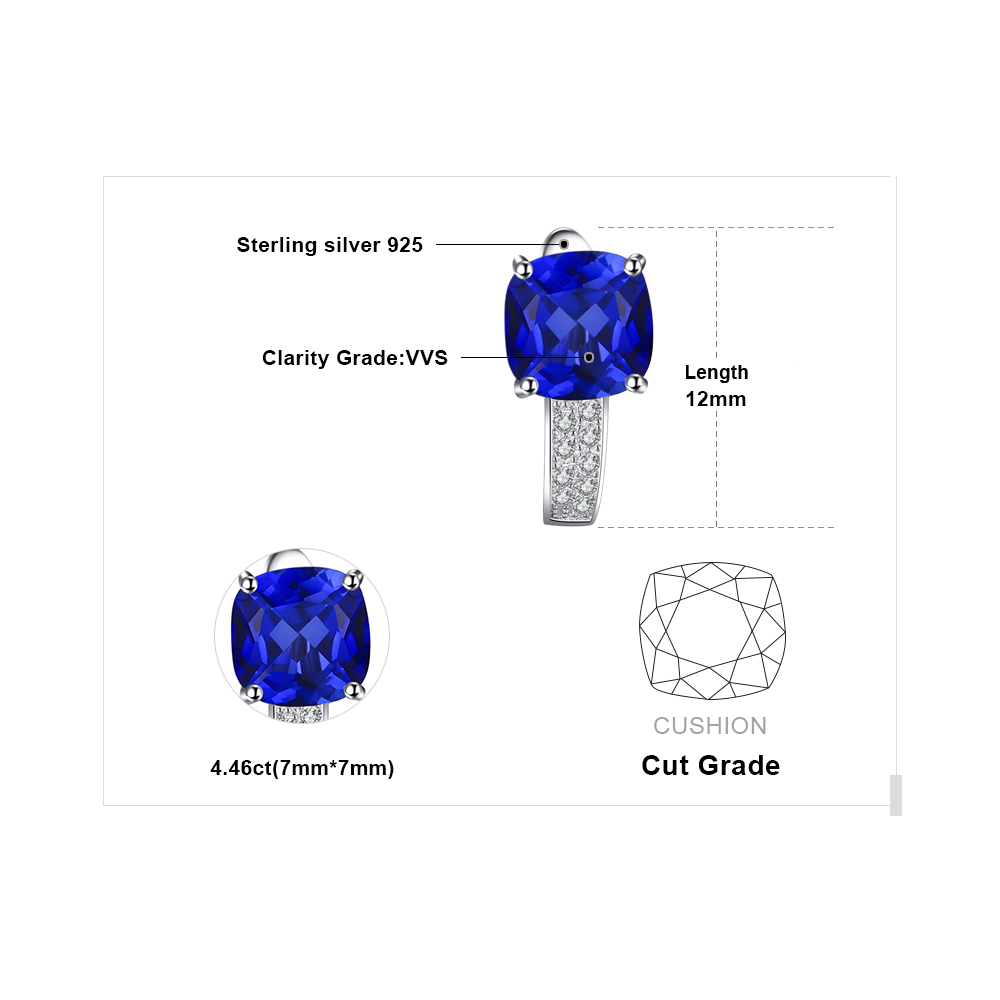 JewelryPalace Cushion 4.6ct Created Blue Sapphire Clip On Hoop Earrings 925 Sterling Silver