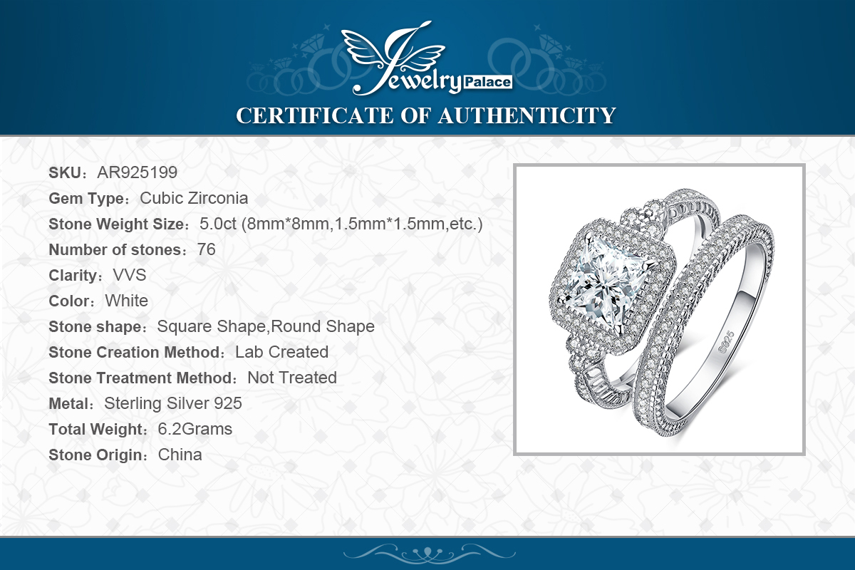 JewelryPalace Princess Cut 2ct Cubic Zirconia Anniversary Promise Wedding Band Engagement Ring Channel Bridal Sets 925 Sterling Silver