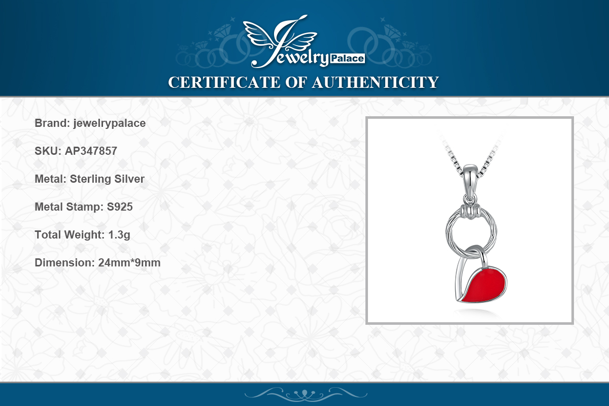 Enamel Heart Ring Circle Dangle Pendant Necklace Chain Sterling Silver JewelryPalace