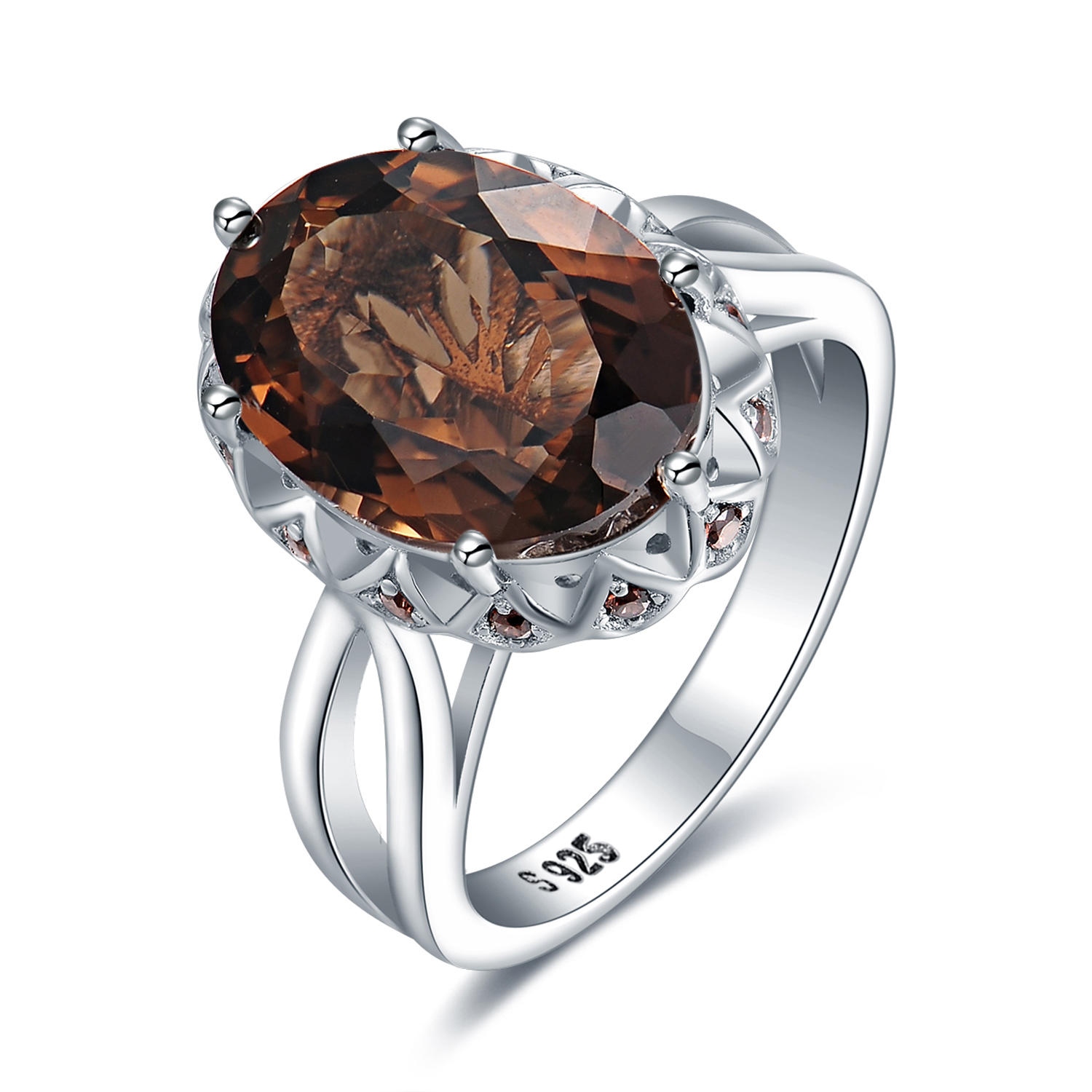 JewelryPalace 5.7ct Oval Shape Created Smoky Quartz Solitaire Cocktail Ring 925 Sterling Silver