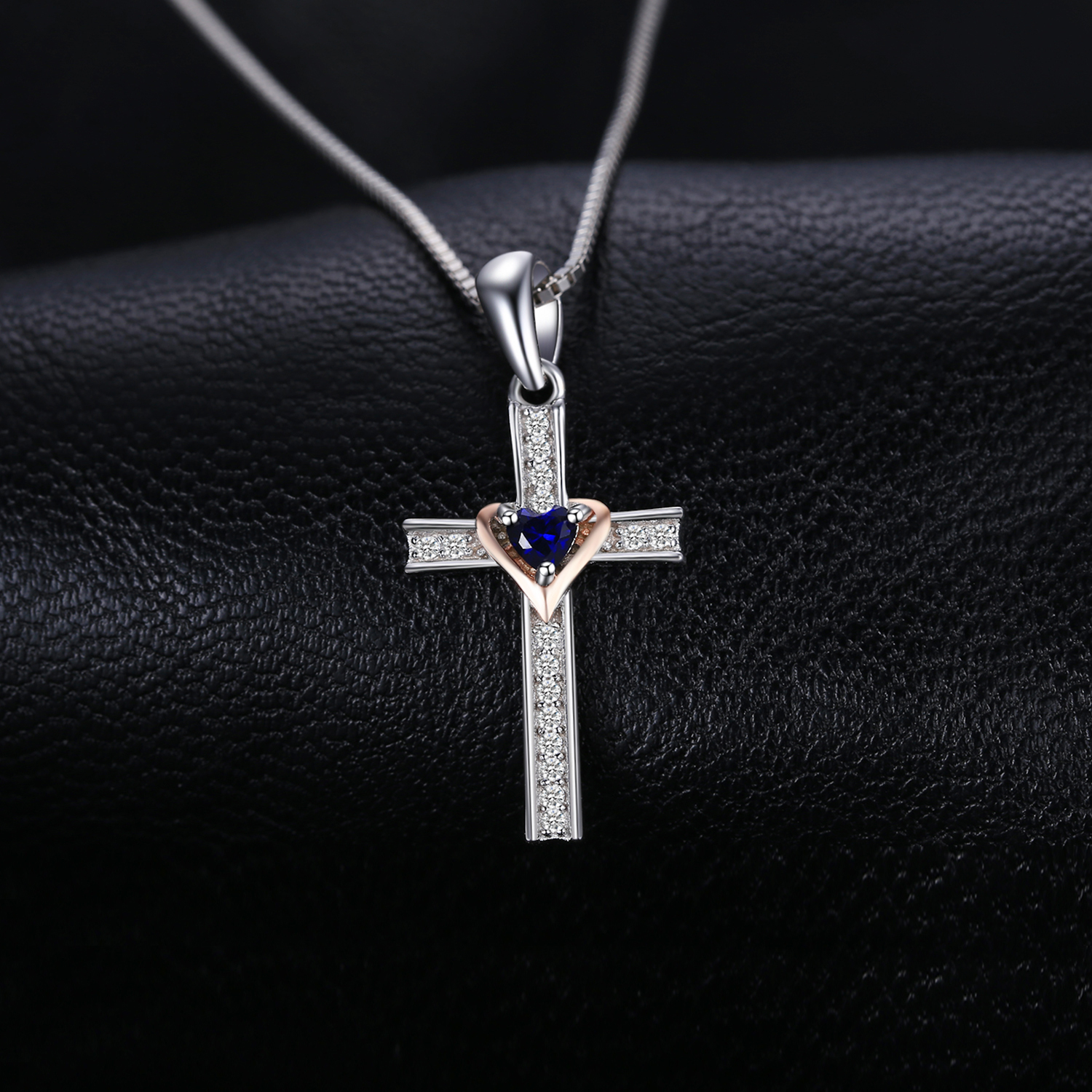 Created Blue Sapphire Pave Cubic Zirconia Pendant Necklace 925 Sterling Silver JewelryPalace