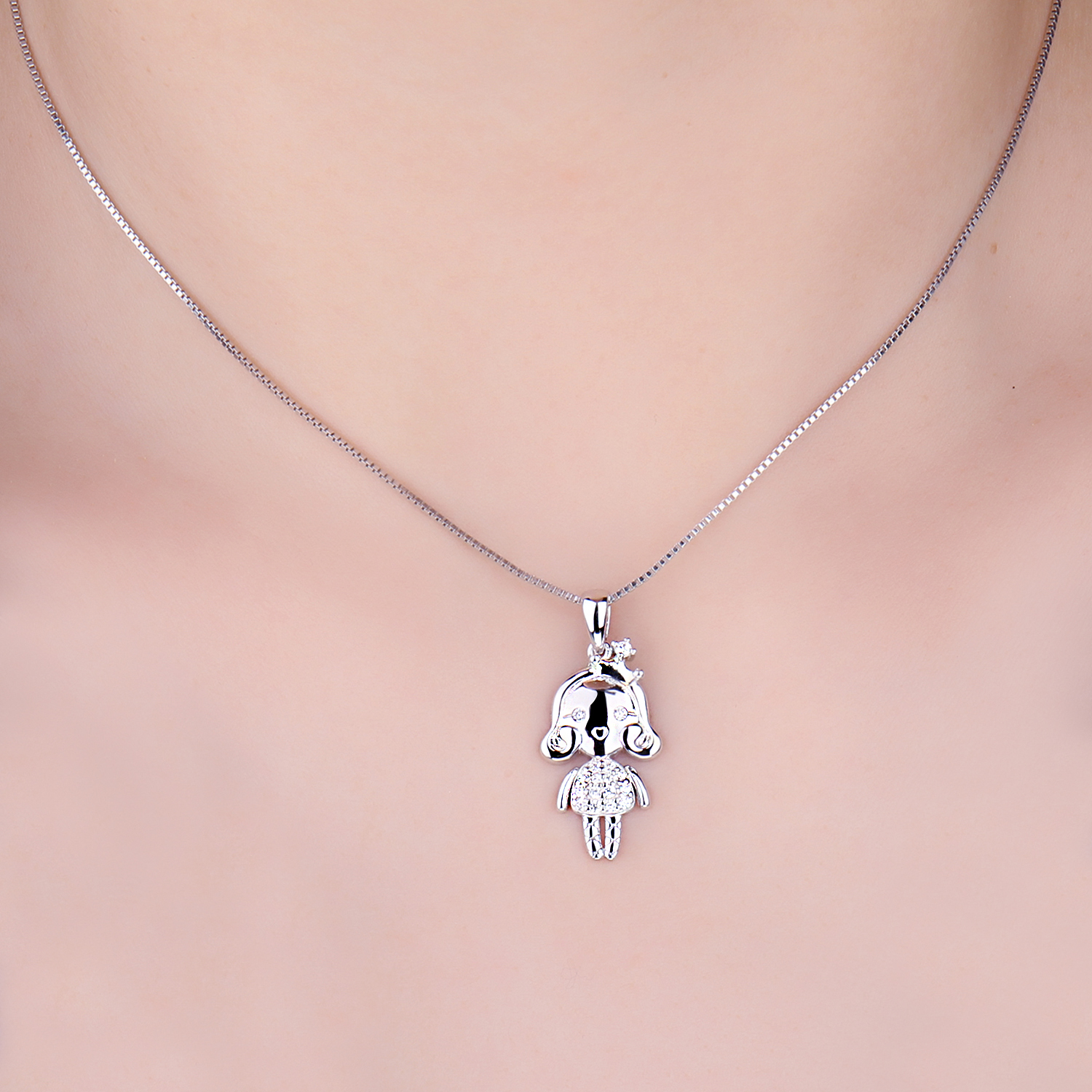 JewelryPalace 925 Sterling Silver Cubic Zirconia Princess Girl 3D Doll Pendant Necklace
