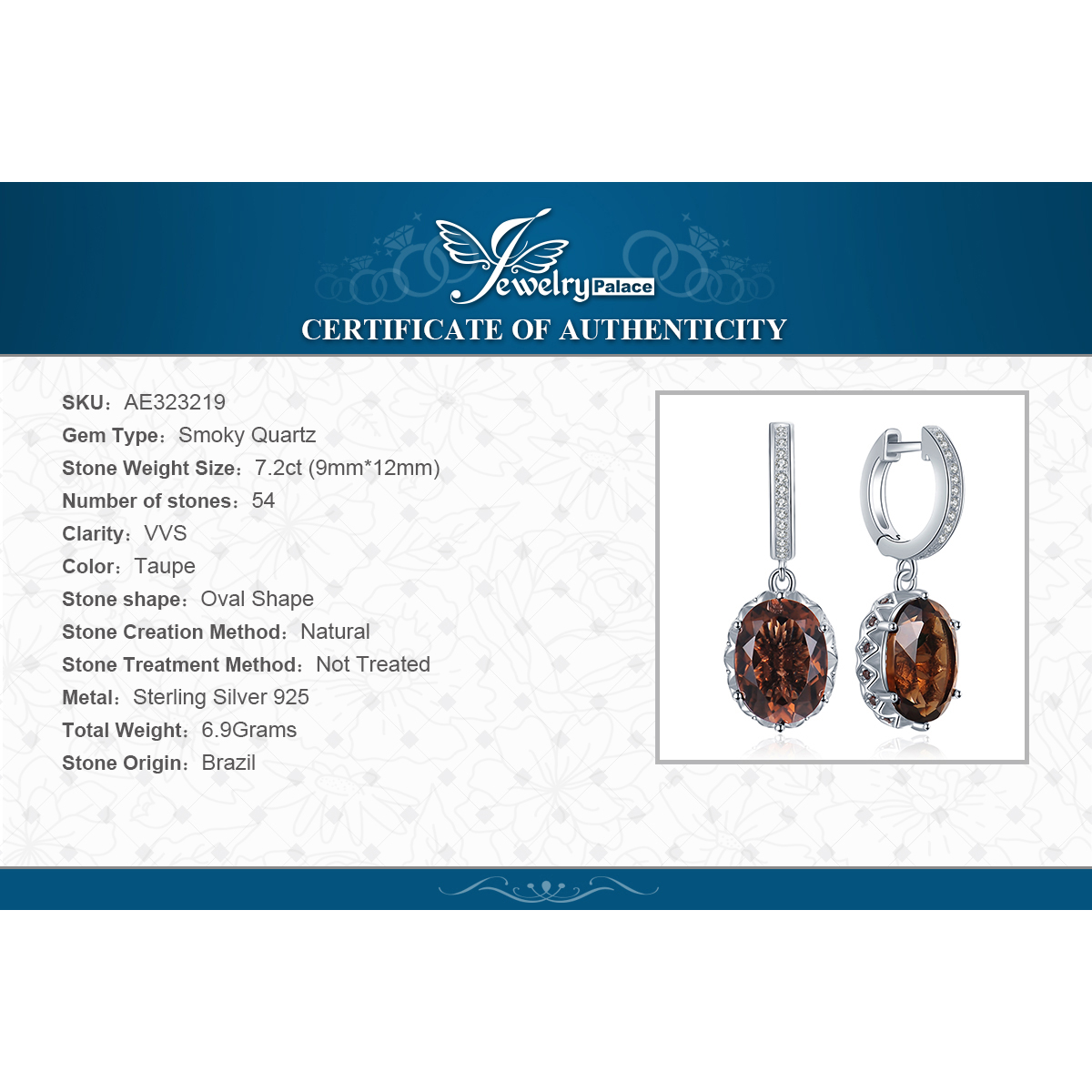 Smoky Quartz Crystal Drop Earrings Silver Gold Plated 925 Sterling Silver JewelryPalace