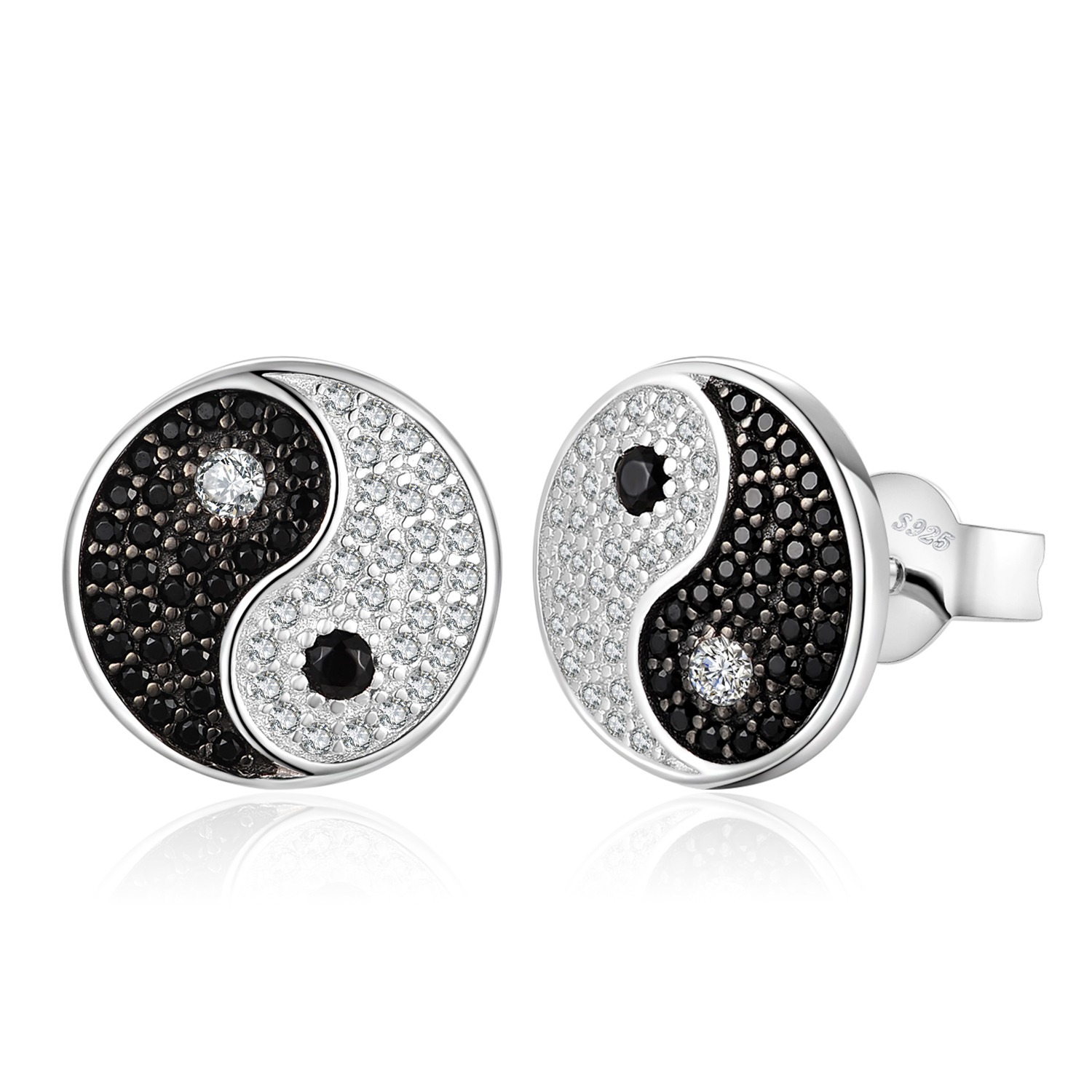 Taiji Earrings Spinel Gem Cubic Zirconia Earrings Stud Sterling Silver JewelryPalace