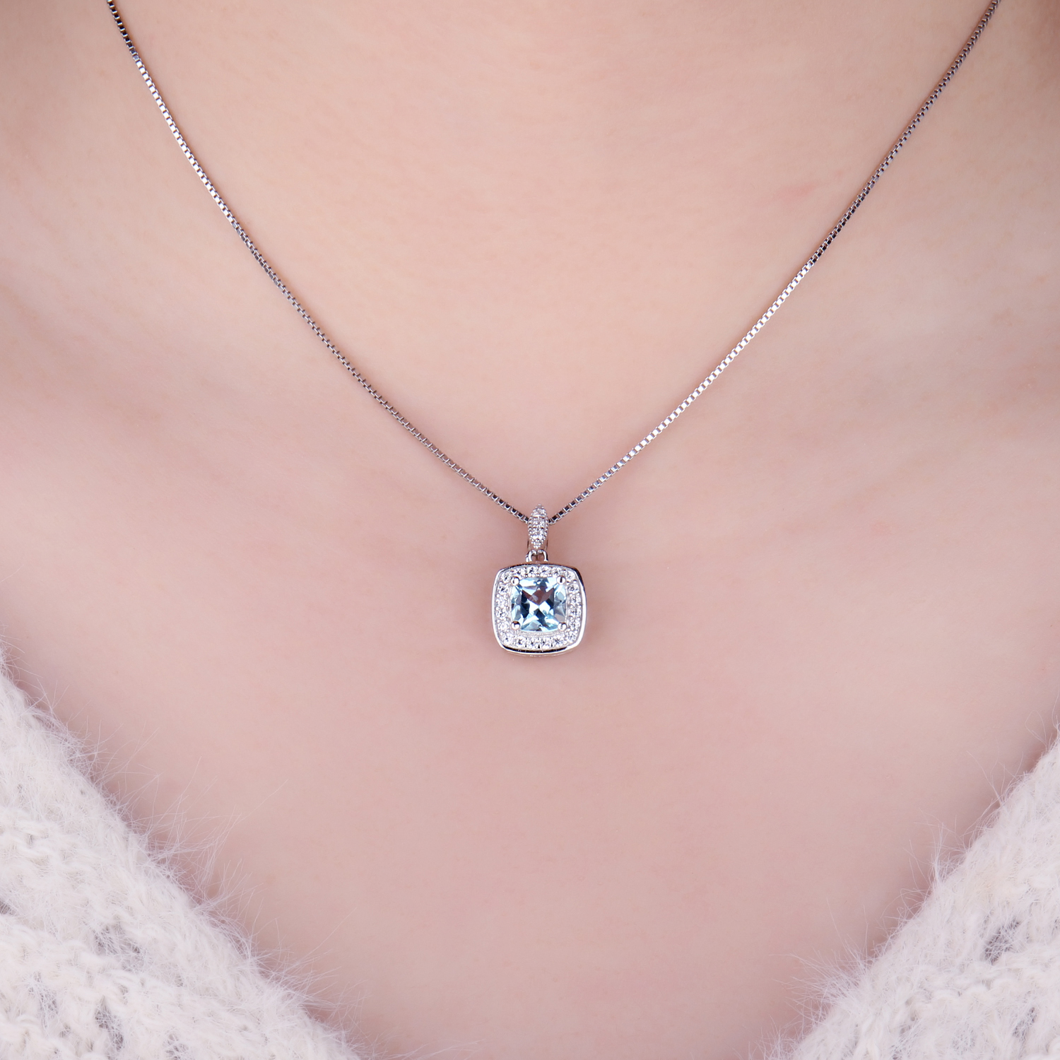 1.2ct Cushion Cut Genuine Topaz CZ Pendant Necklace Sterling Silver JewelryPalace
