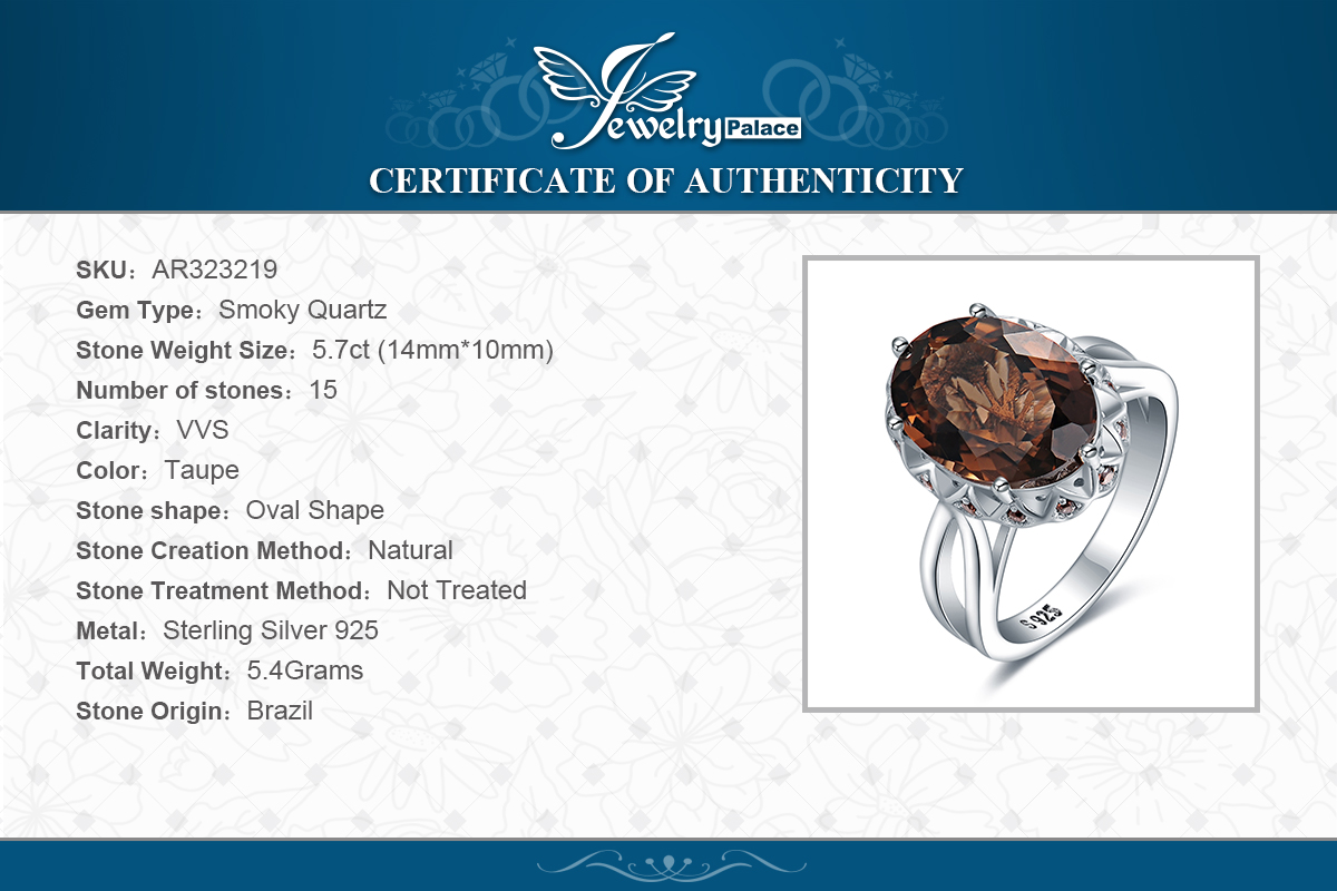 JewelryPalace 5.7ct Oval Shape Created Smoky Quartz Solitaire Cocktail Ring 925 Sterling Silver