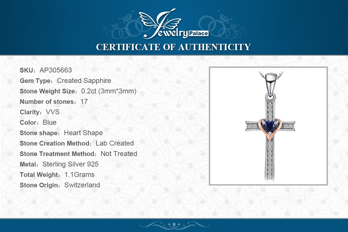 Created Blue Sapphire Pave Cubic Zirconia Pendant Necklace 925 Sterling Silver JewelryPalace