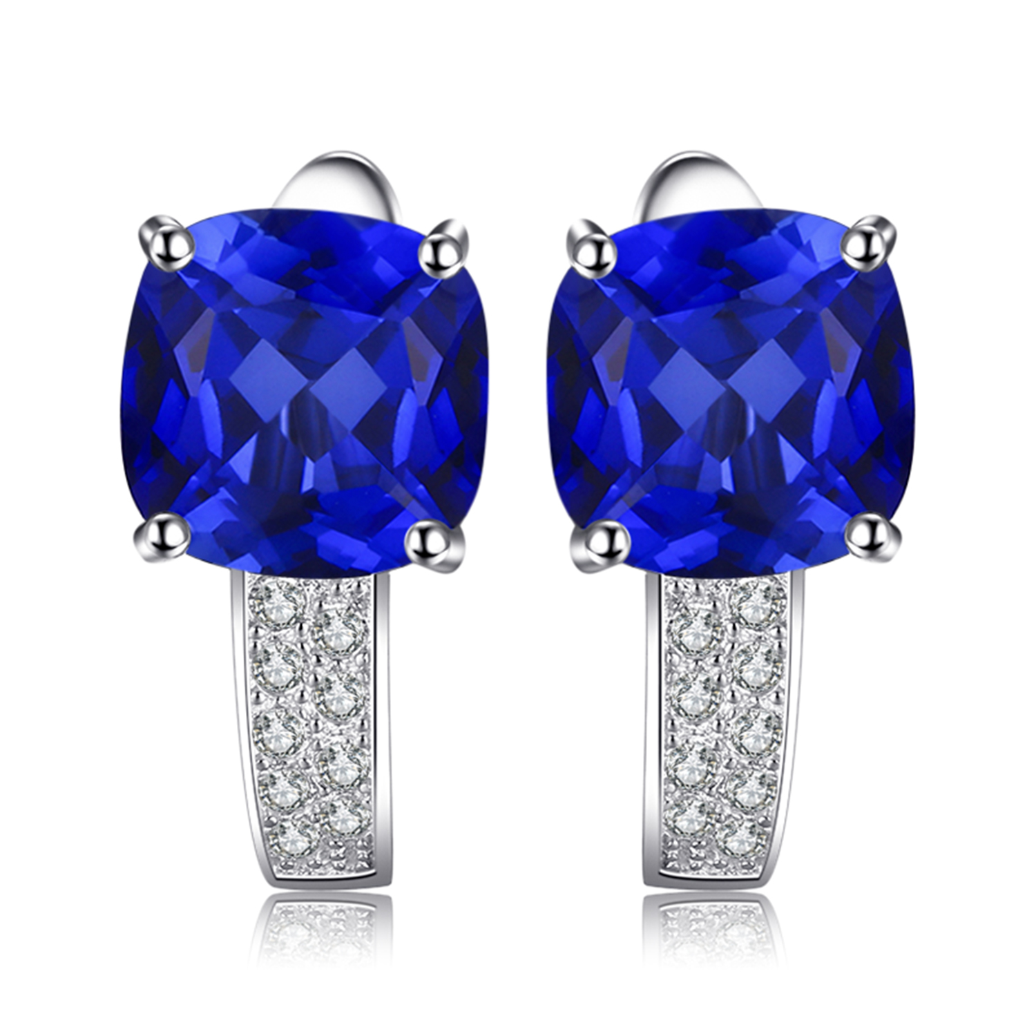 JewelryPalace Cushion 4.6ct Created Blue Sapphire Clip On Hoop Earrings 925 Sterling Silver