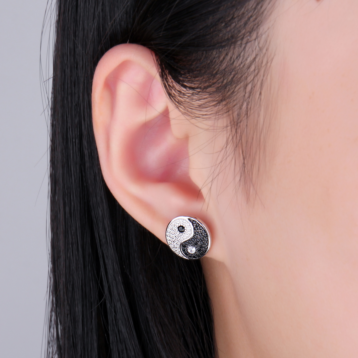 Taiji Earrings Spinel Gem Cubic Zirconia Earrings Stud Sterling Silver JewelryPalace