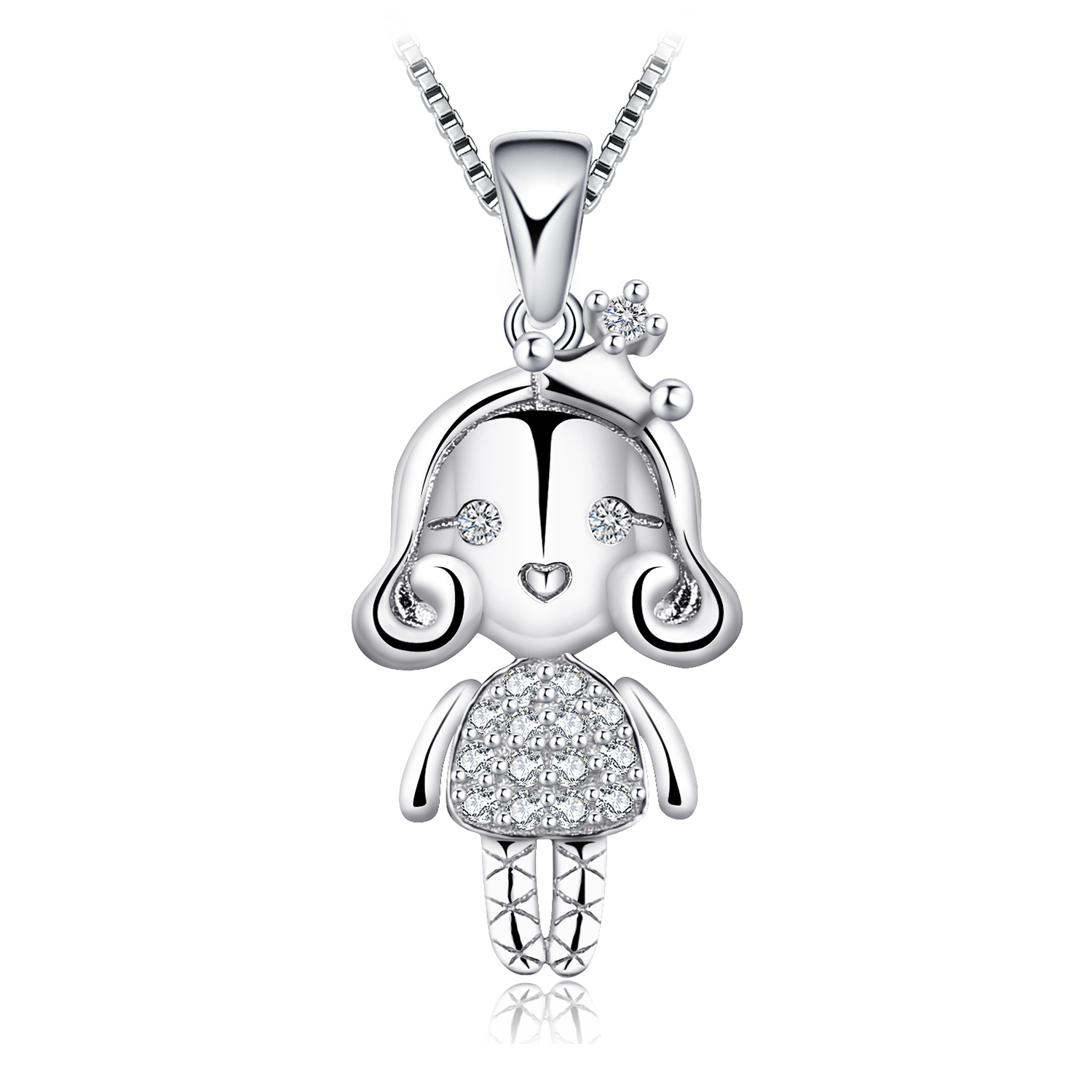 JewelryPalace 925 Sterling Silver Cubic Zirconia Princess Girl 3D Doll Pendant Necklace