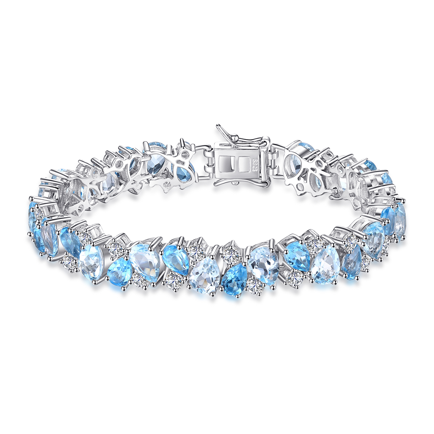 Luxury 23ct Multi Swiss London Blue Topaz Link Tennis Bracelet 925 Sterling Silver JewelryPalace