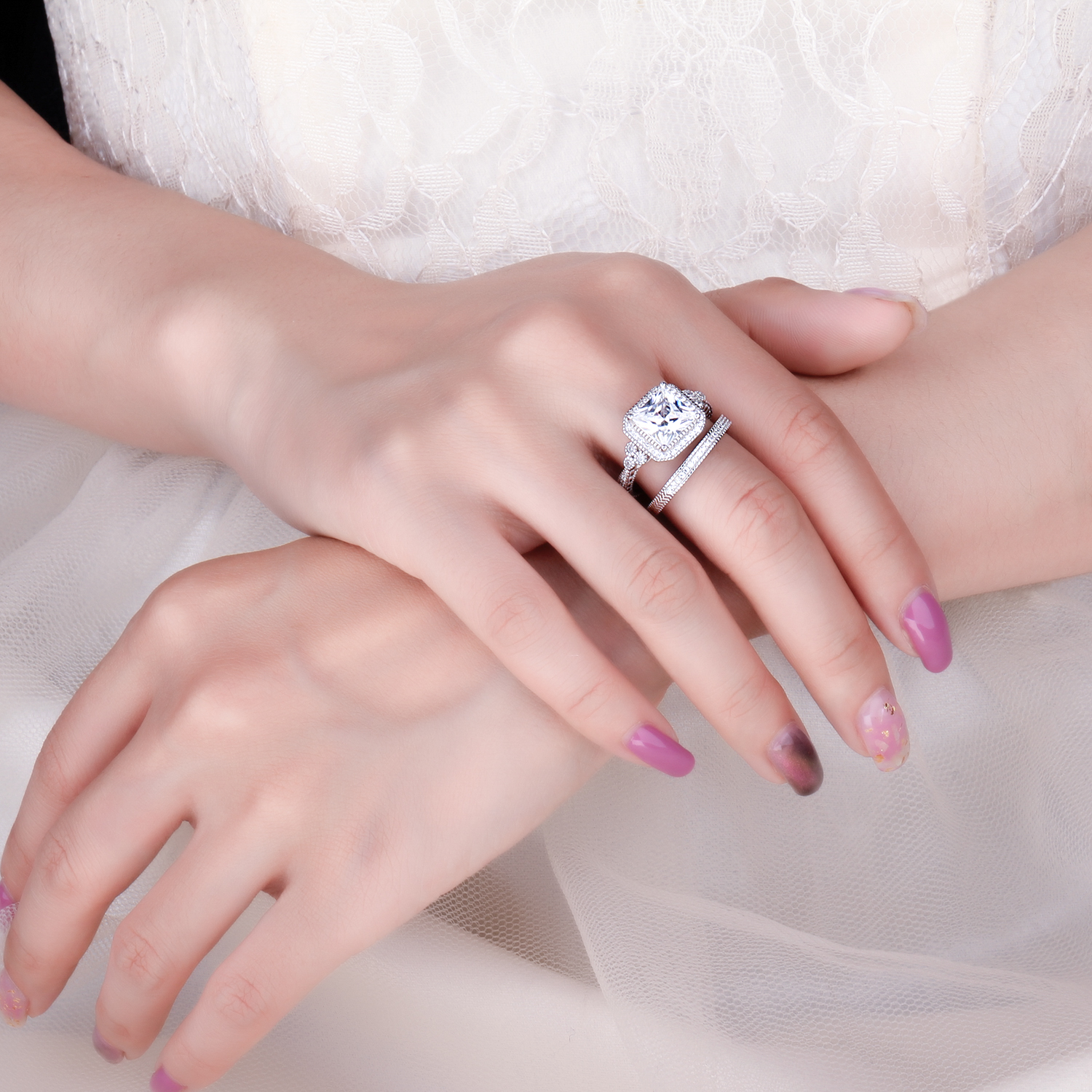 JewelryPalace Princess Cut 2ct Cubic Zirconia Anniversary Promise Wedding Band Engagement Ring Channel Bridal Sets 925 Sterling Silver